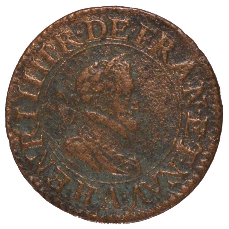 FRANCE, Double Tournois, 1608, Paris, VF(30-35), Copper, Sombart #4184, 2.78