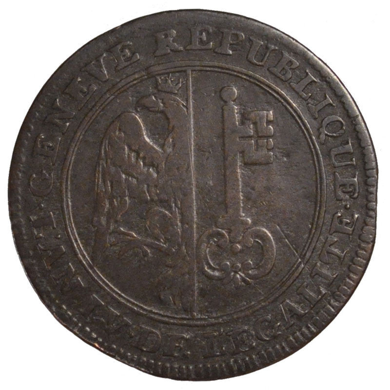 SWISS CANTONS, 6 Sols, 1795, Genève, KM #109a, VF(30-35), Copper, 2.54