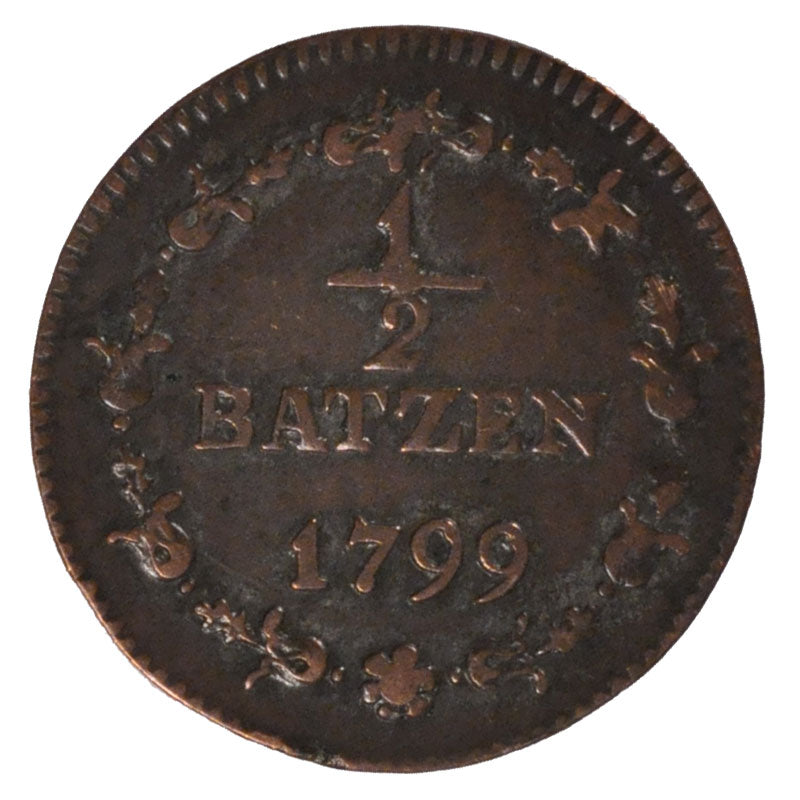 Switzerland, 1/2 Batzen, 1799, KM #A6, EF(40-45), Billon, 1.82