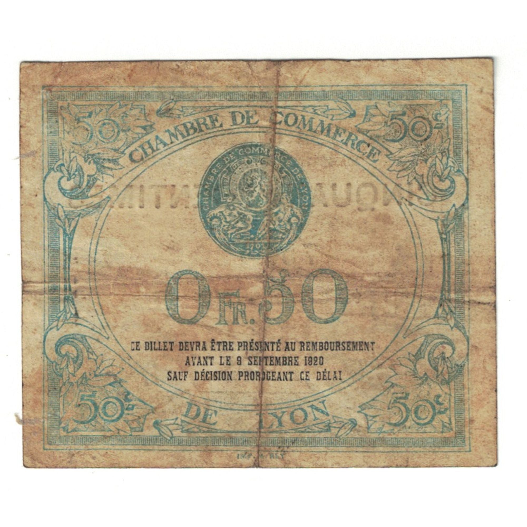 Francia, Lyon, 50 Centimes, 1915, Chambre de Commerce, MB, Pirot:77-3