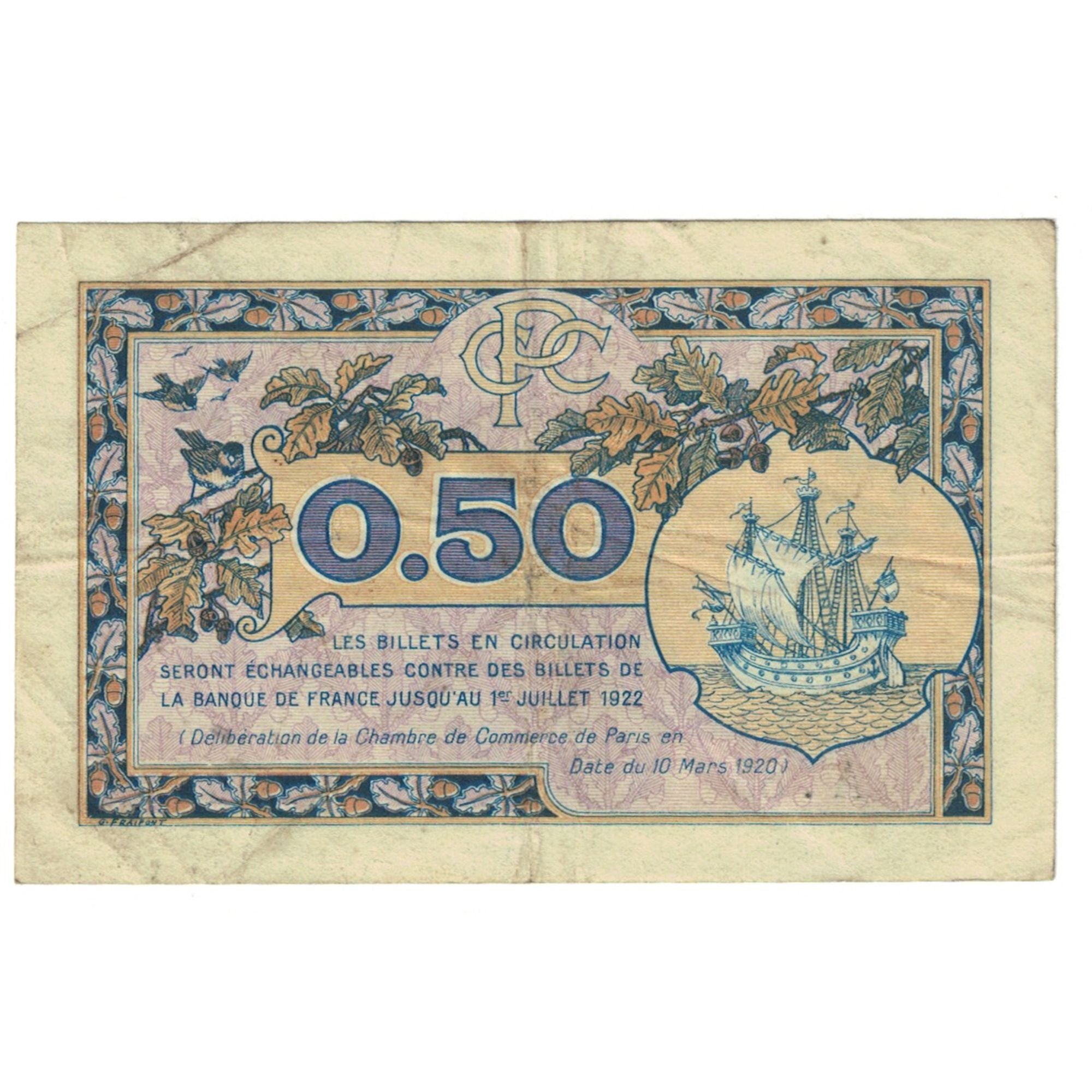 France, 50 Centimes, PIROT 97.31, 1922, A.85, PARIS, EF(40-45)