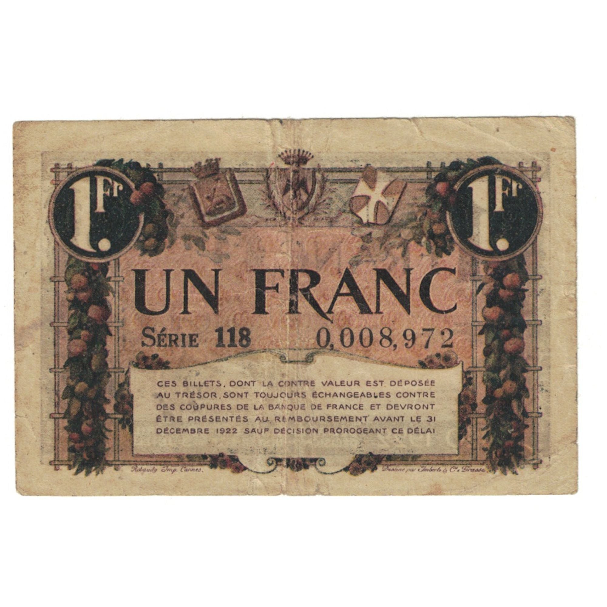 France, Nice, 1 Franc, 1920, EF(40-45)