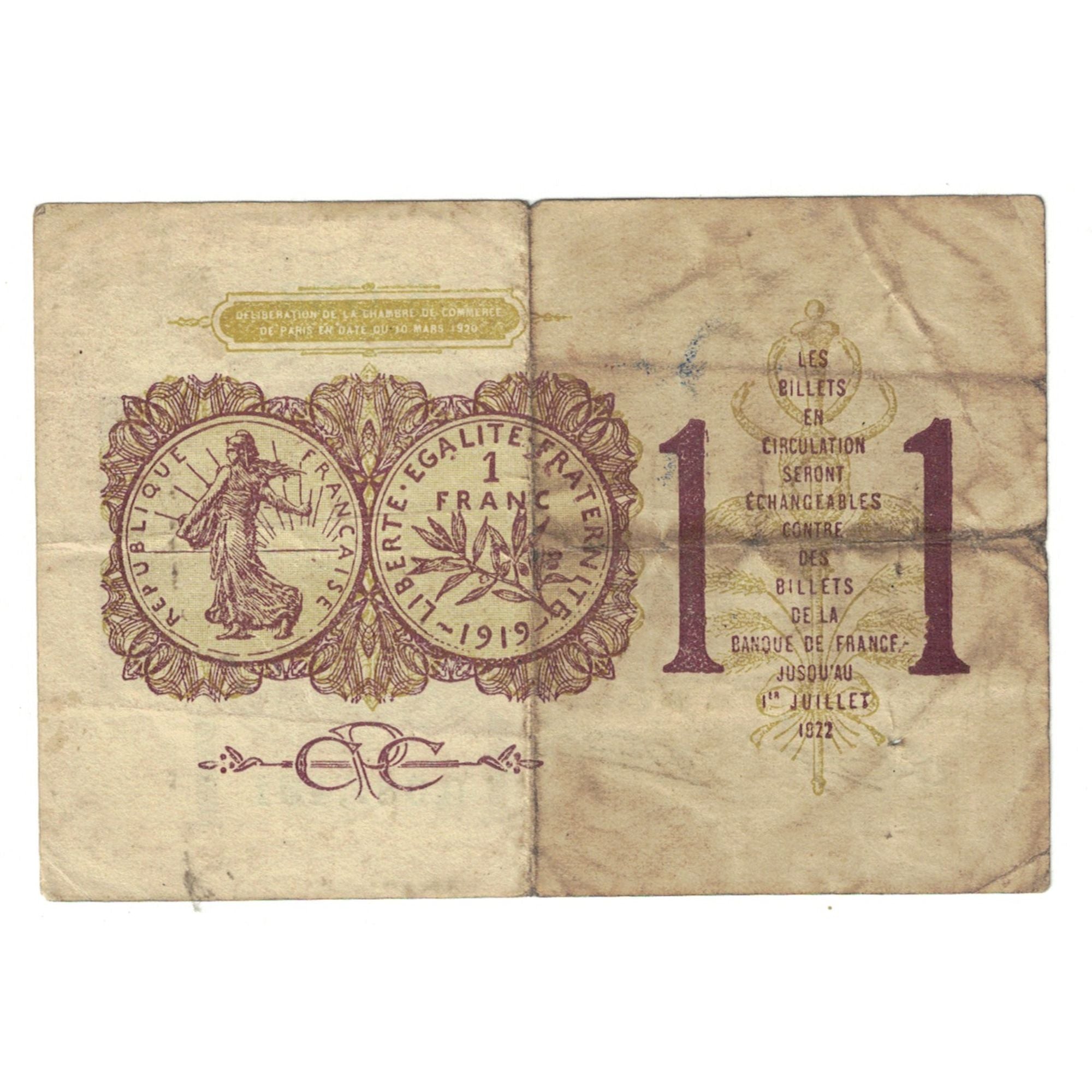 France, 1 Franc, 1922, G.38, PARIS, VF(20-25)