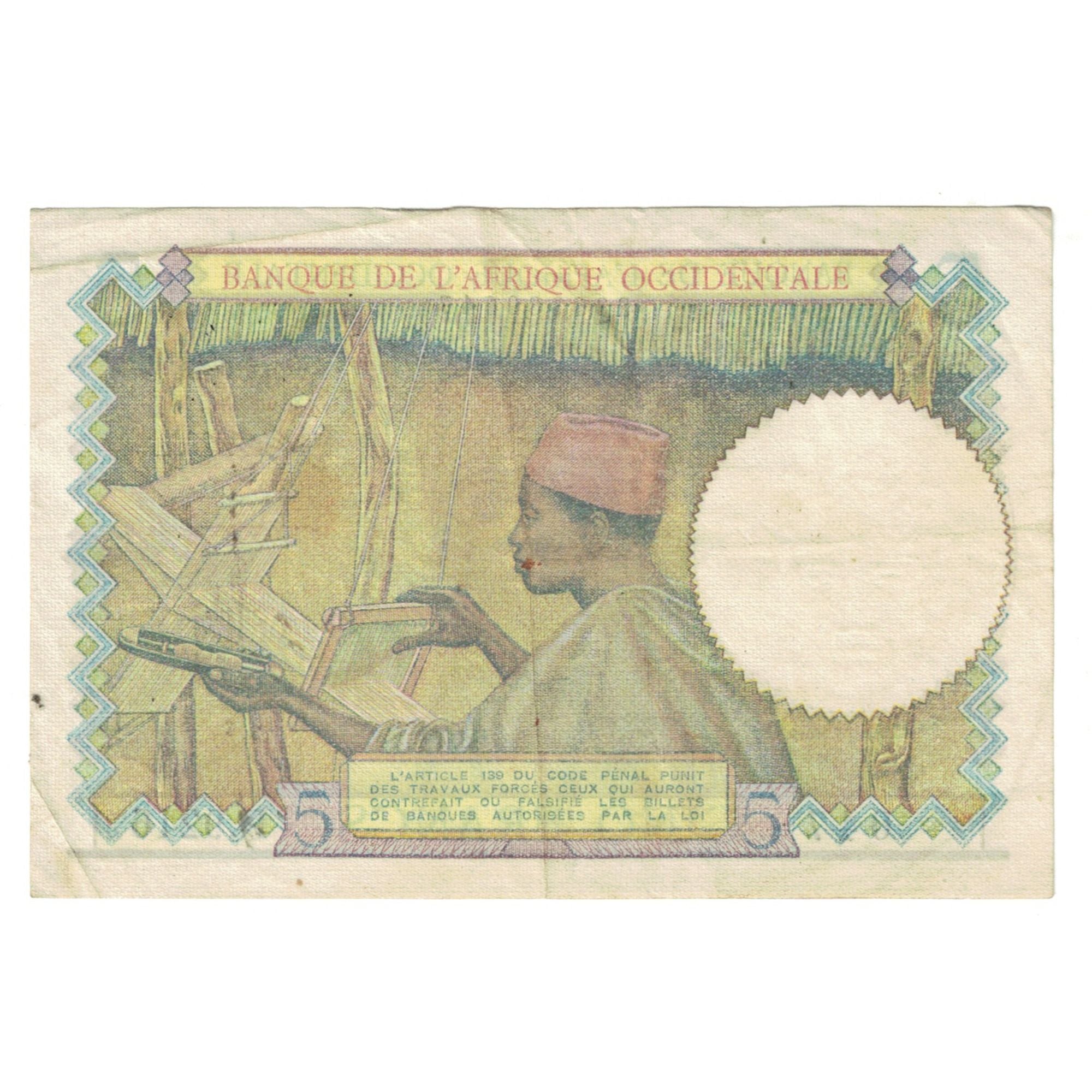Banknote, French West Africa, 5 Francs, 1942, 1942-05-06, KM:21, EF(40-45)