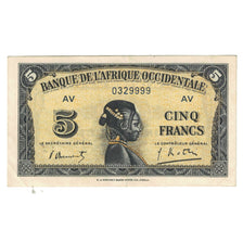 Banknot, Francuska Afryka Zachodnia, 5 Francs, 1942, 1942-12-14, KM:28a