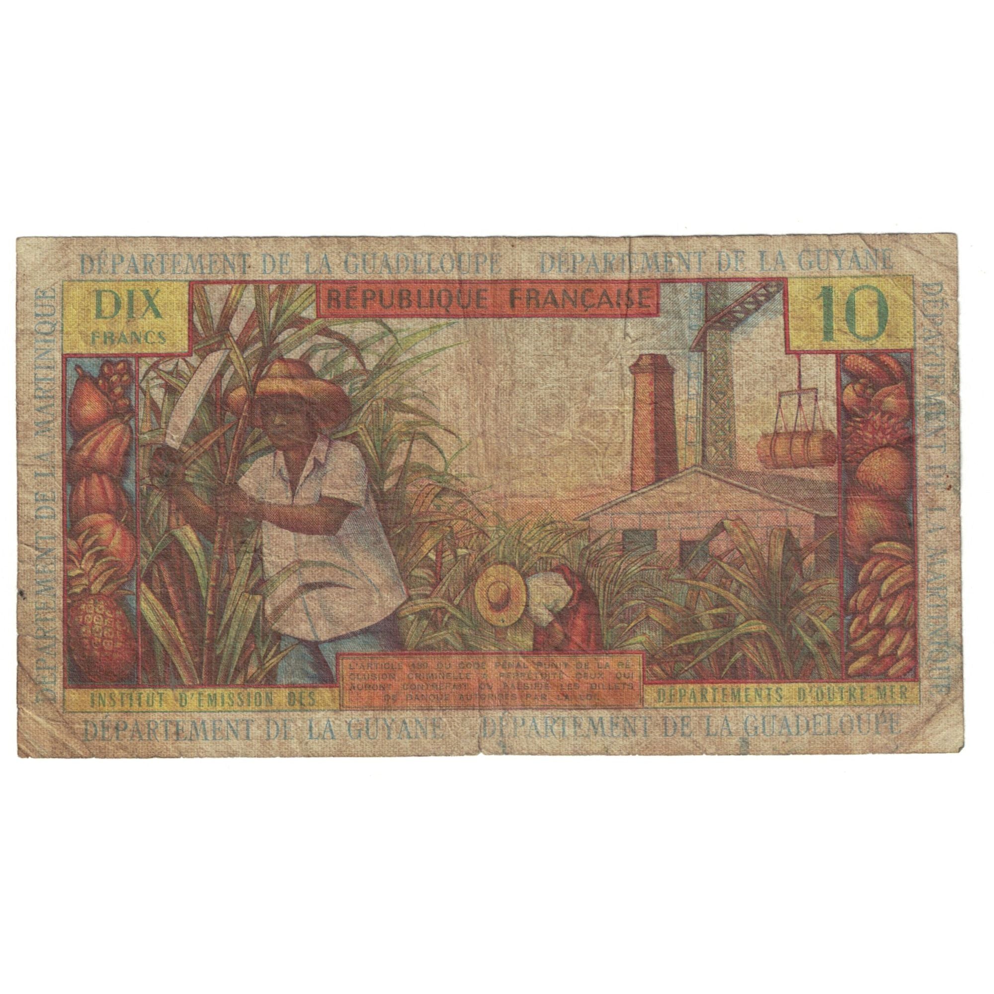 Banknote, French Antilles, 10 Francs, KM:8b, VF(20-25)