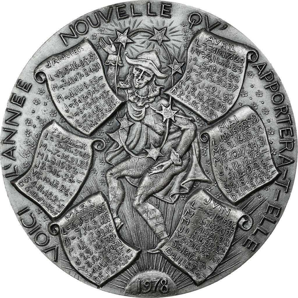 Frankreich, Medaille, Calendrier, Nouvelle Année, Arlequin, 1978, Tschudin
