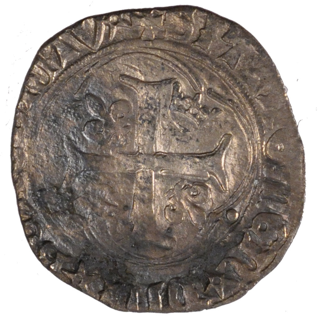 FRANCE, Blanc à la couronne, 1455, Angers, VF(20-25), Silver, Duplessy #519C, 2.