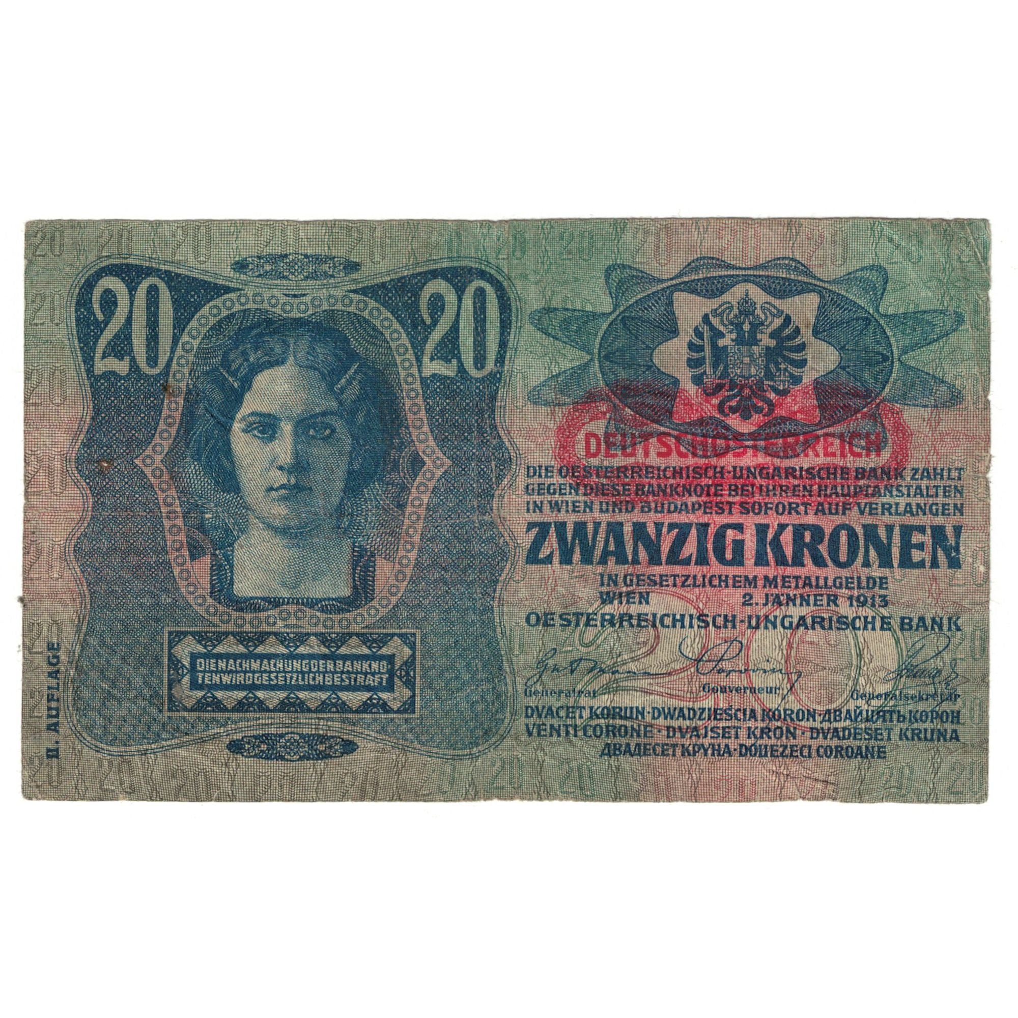 Banknote, Austria, 20 Kronen, 1913, 1913-01-02, KM:14, EF(40-45)