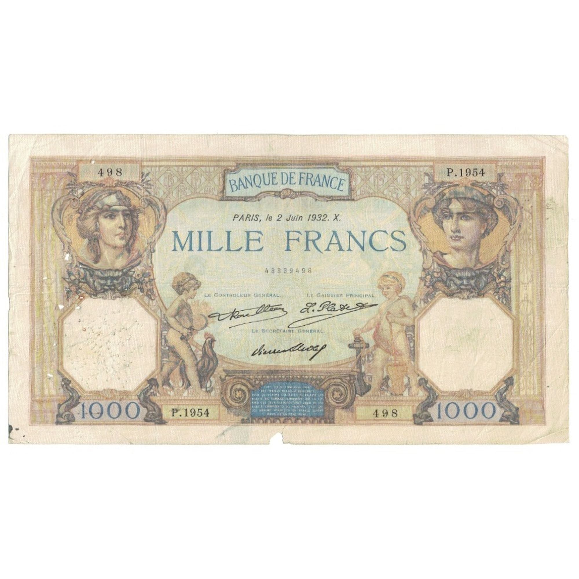 Frankrijk, 1000 Francs, Cérès et Mercure, 1932, P.1954, TB, Fayette:37.7