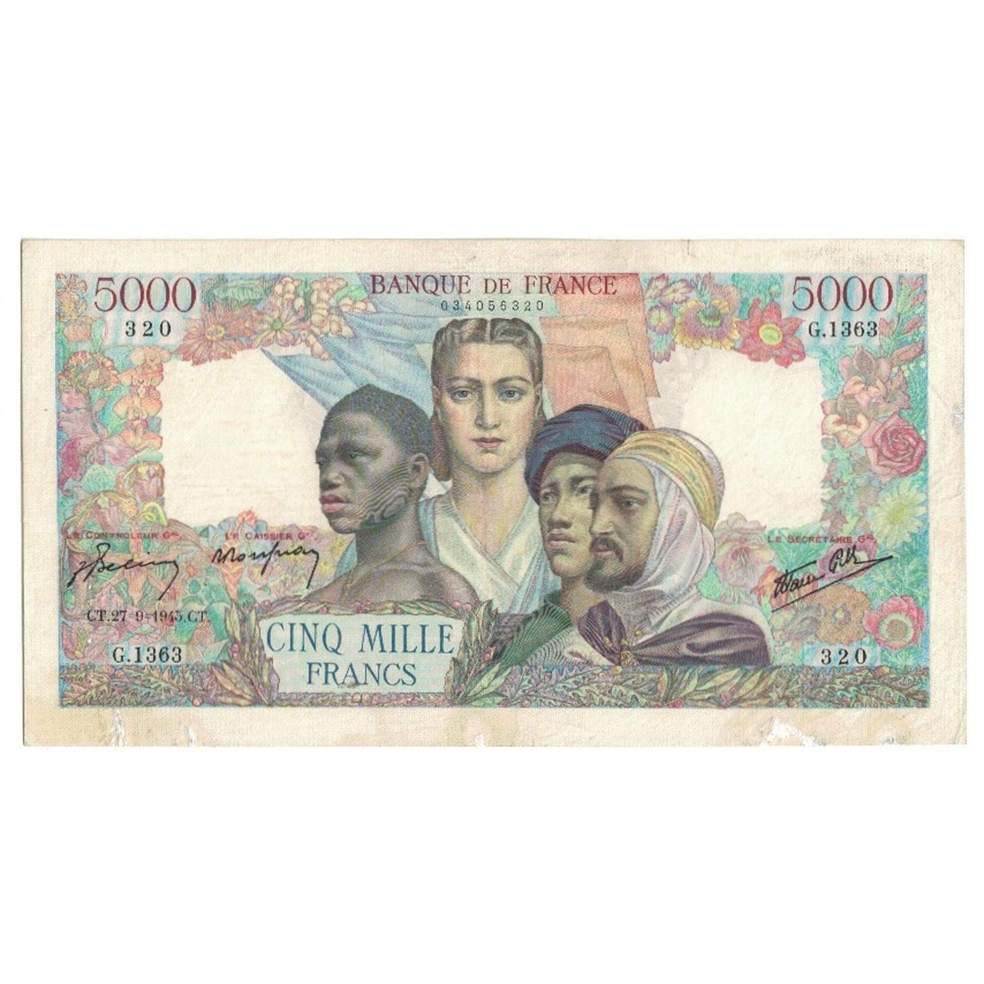 Frankrijk, 5000 Francs, Empire Français, 1945, G.1363 320, TTB, Fayette:47.45