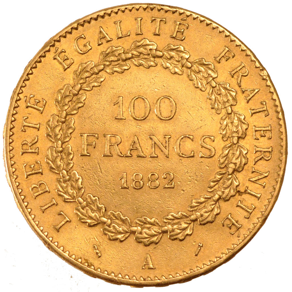 FRANCE, Génie, 100 Francs, 1882, Paris, KM #832, EF(40-45), Gold, 32.26