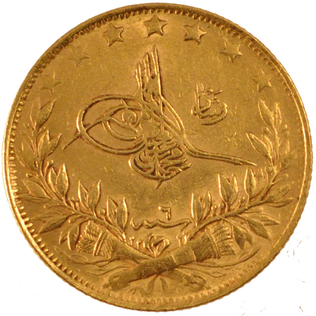 TURKEY, 100 Kurush, 1914, Qustantiniyah, KM #754, EF(40-45), Gold, 7.25