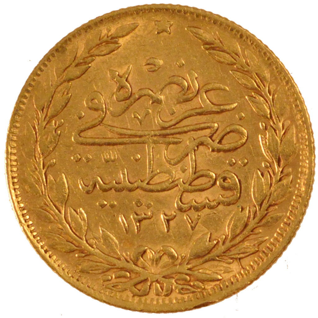TURKEY, 100 Kurush, 1914, Qustantiniyah, KM #754, EF(40-45), Gold, 7.25