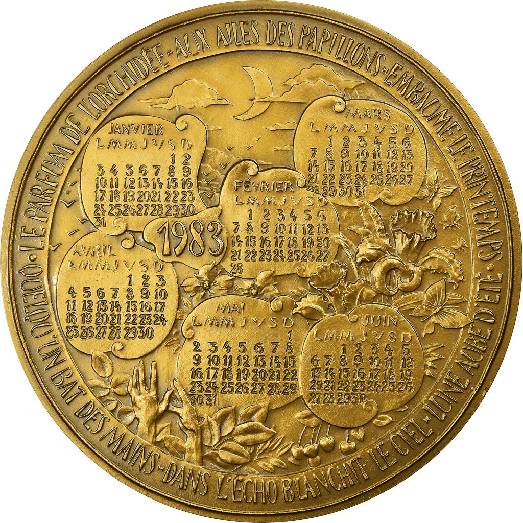 France, Medal, Calendrier, Nouvelle Année, Poésie, 1983, Marcel Jean, MS(63)