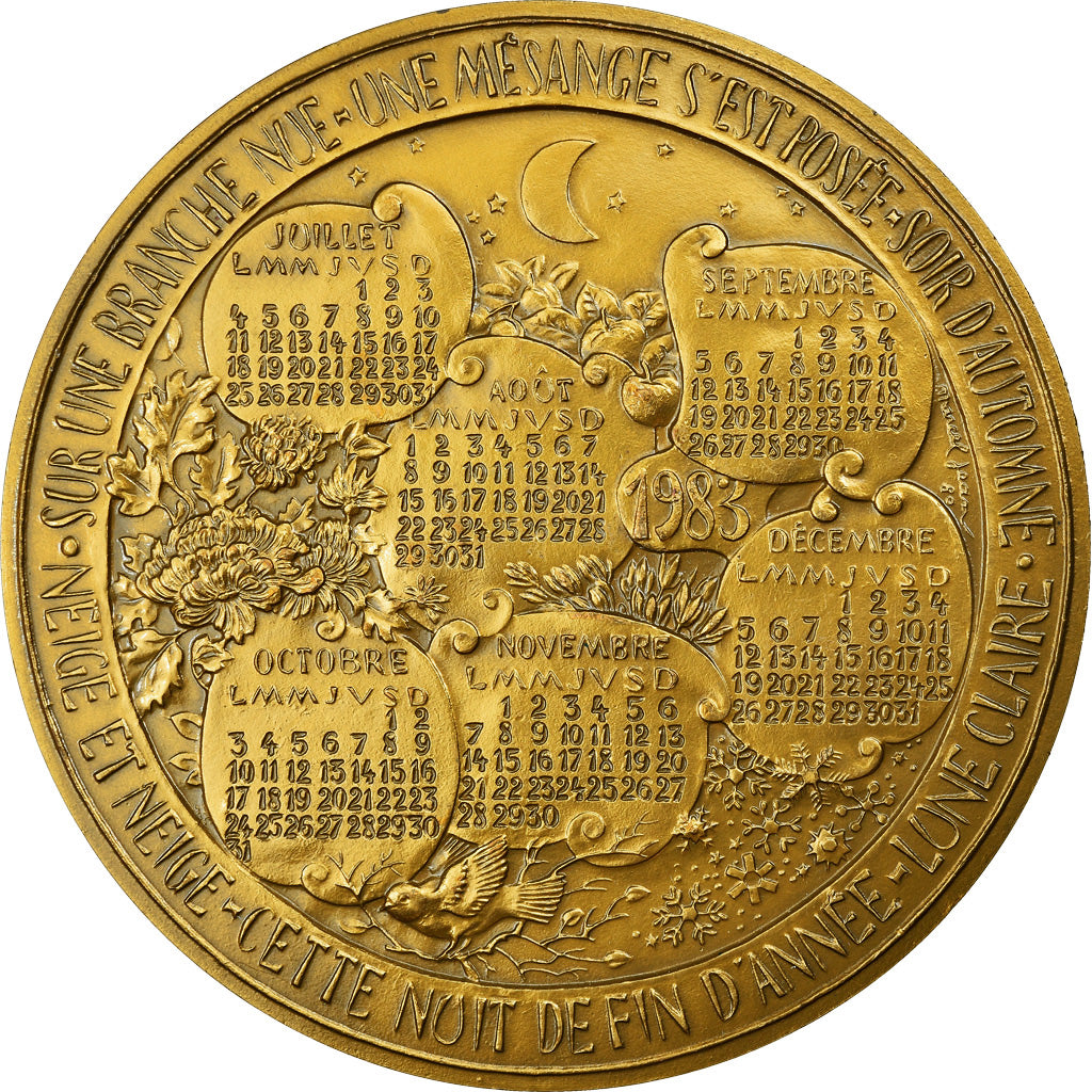 France, Medal, Calendrier, Nouvelle Année, Poésie, 1983, Marcel Jean, MS(63)