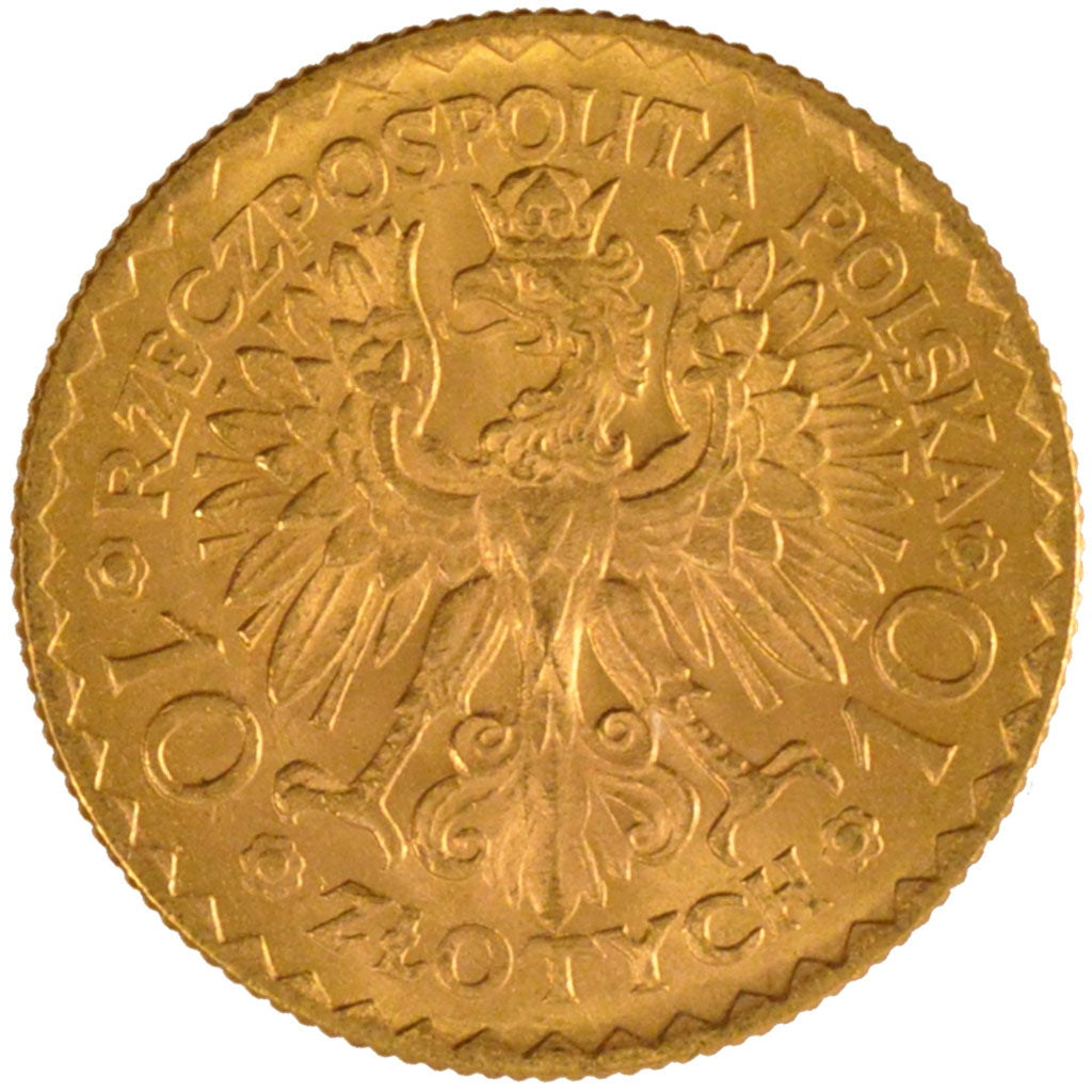 POLAND, 10 Zlotych, 1925, Warsaw, KM #32, MS(60-62), Gold, 19, 3.20