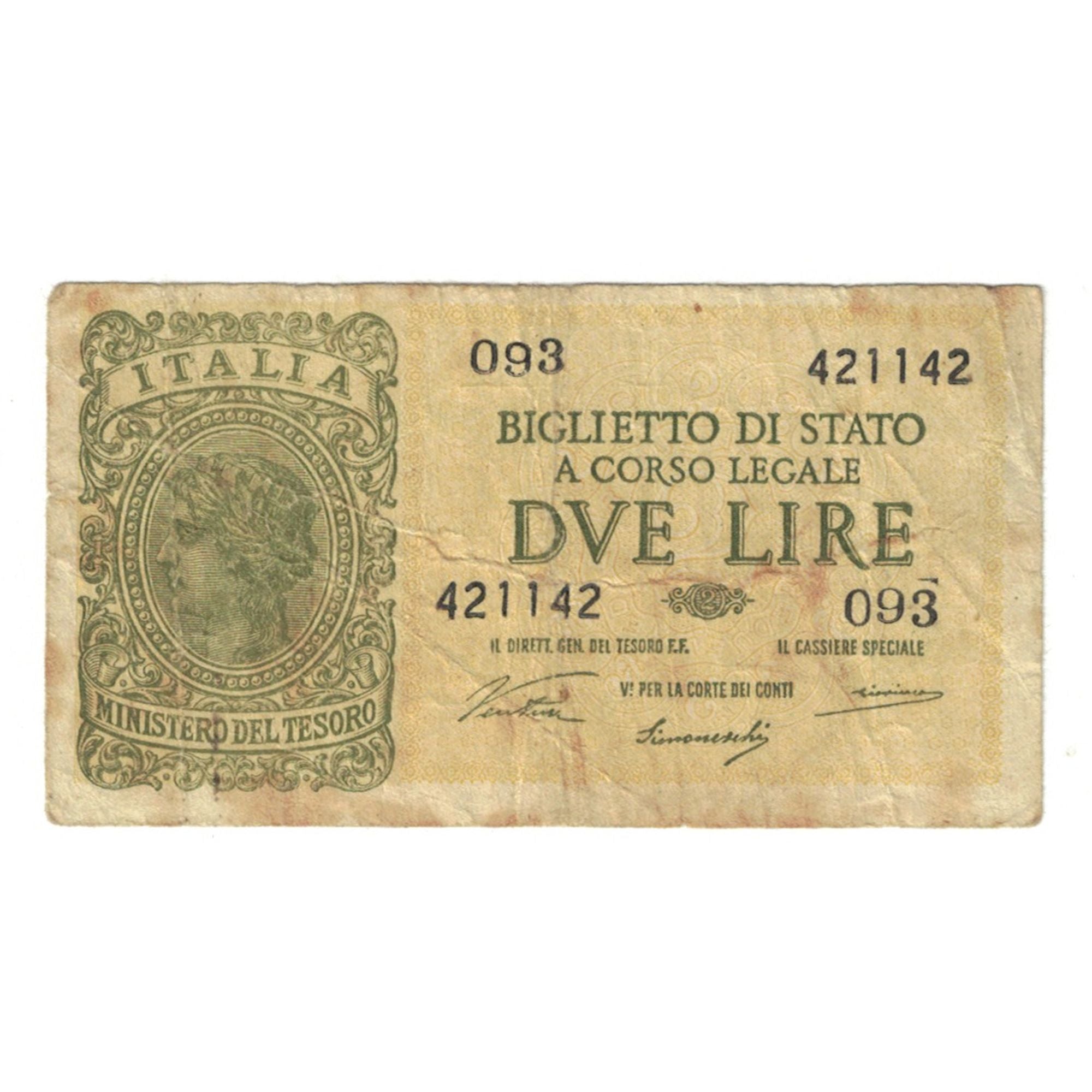 Banknote, Italy, 2 Lire, 1944, 1944-11-23, KM:30a, VF(20-25)