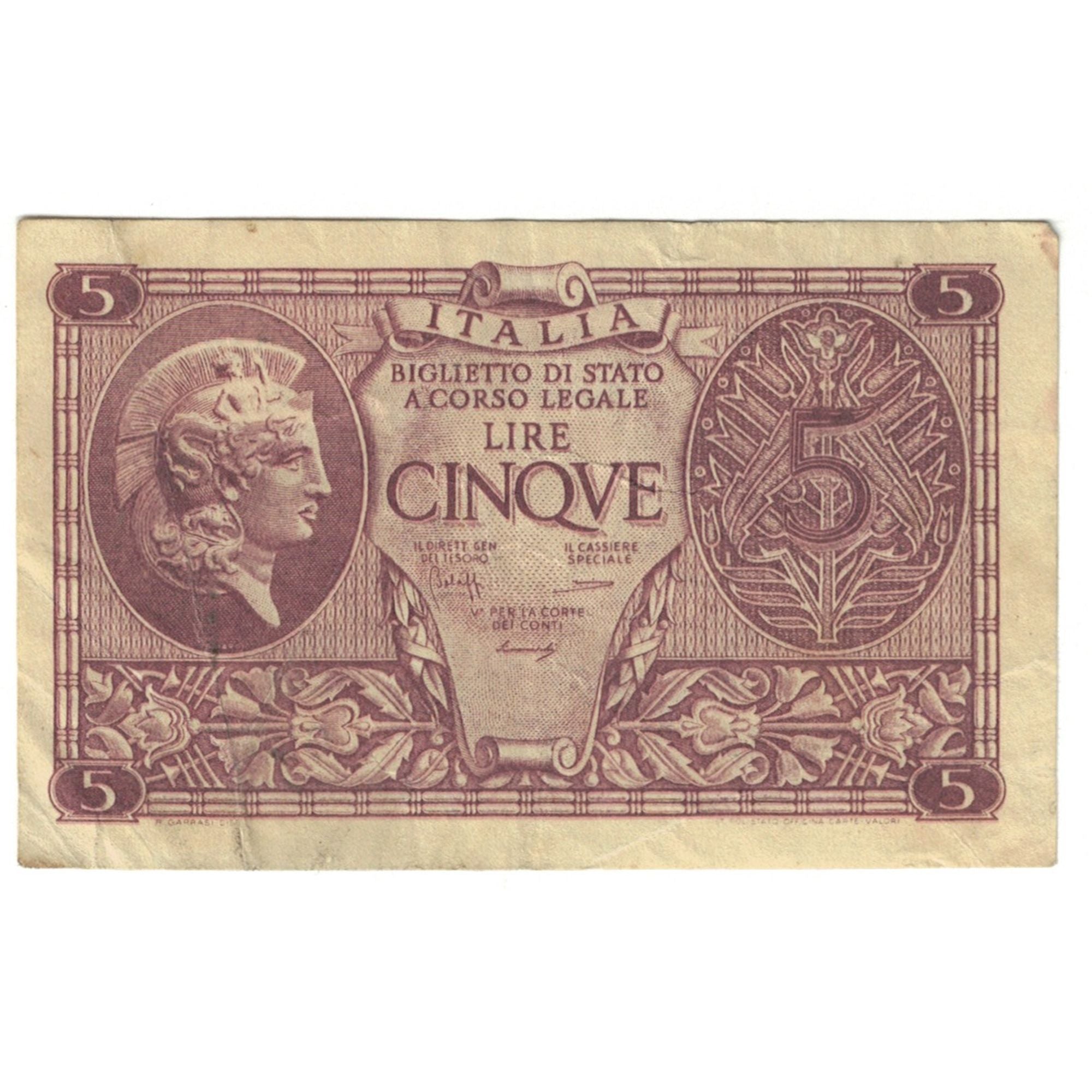 Banknote, Italy, 5 Lire, 1944, 1944-11-23, KM:31a, EF(40-45)
