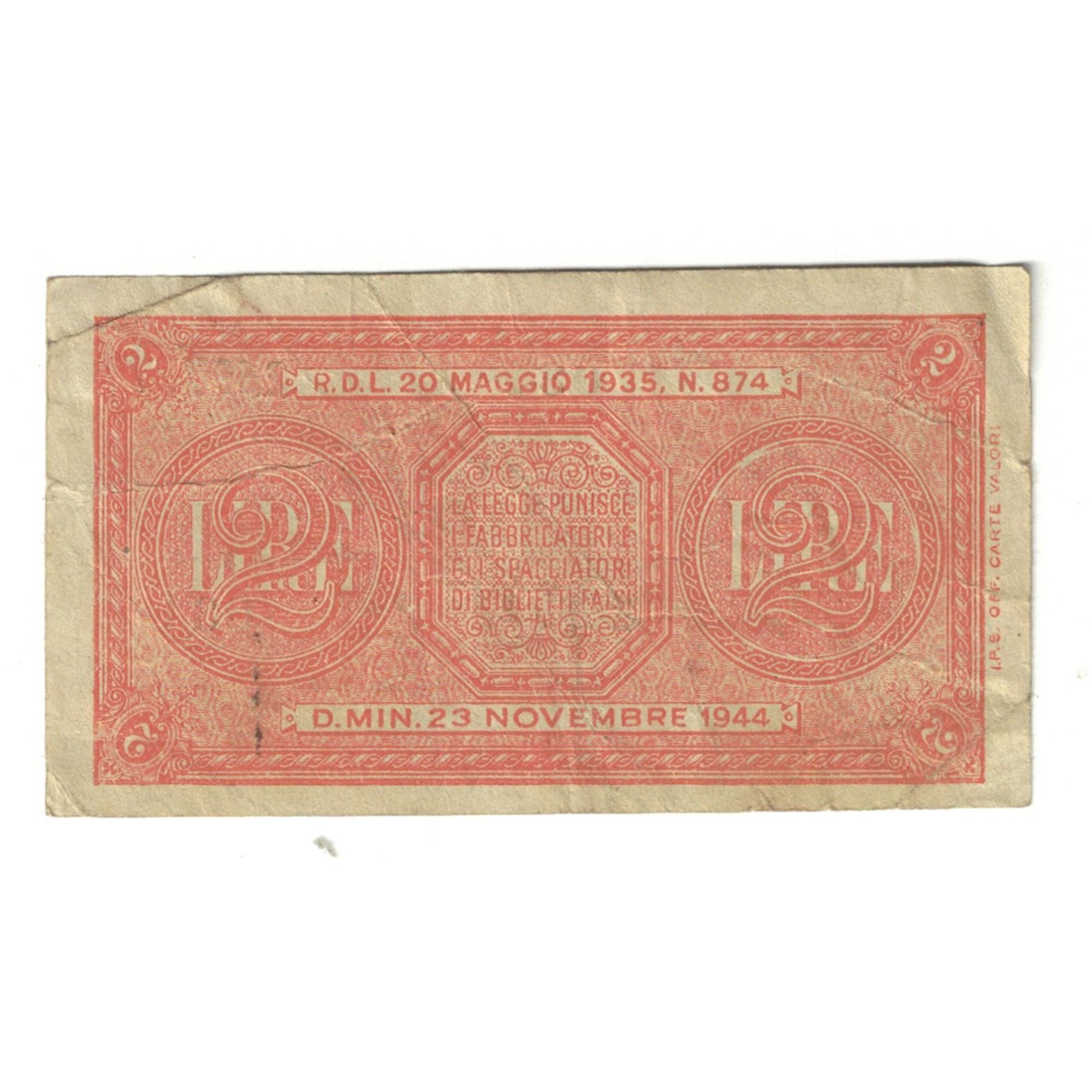 Banknote, Italy, 2 Lire, 1944, 1944-11-23, KM:30b, VF(30-35)