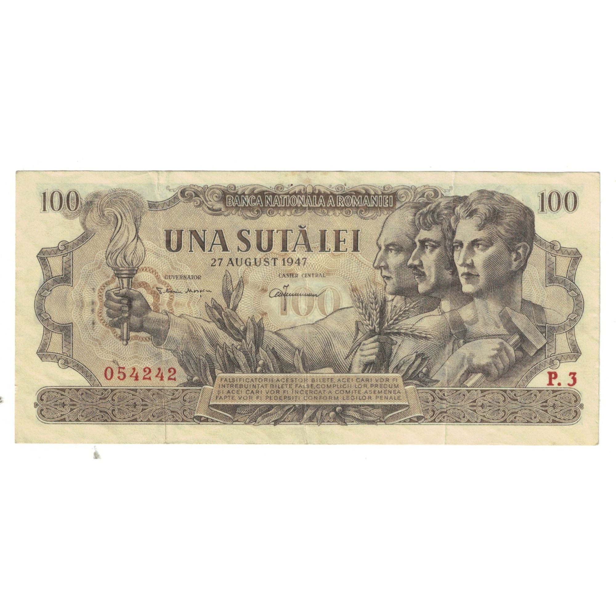 Nota, Roménia, 100 Lei, 1947, 1947-08-27, KM:67a, EF(40-45)