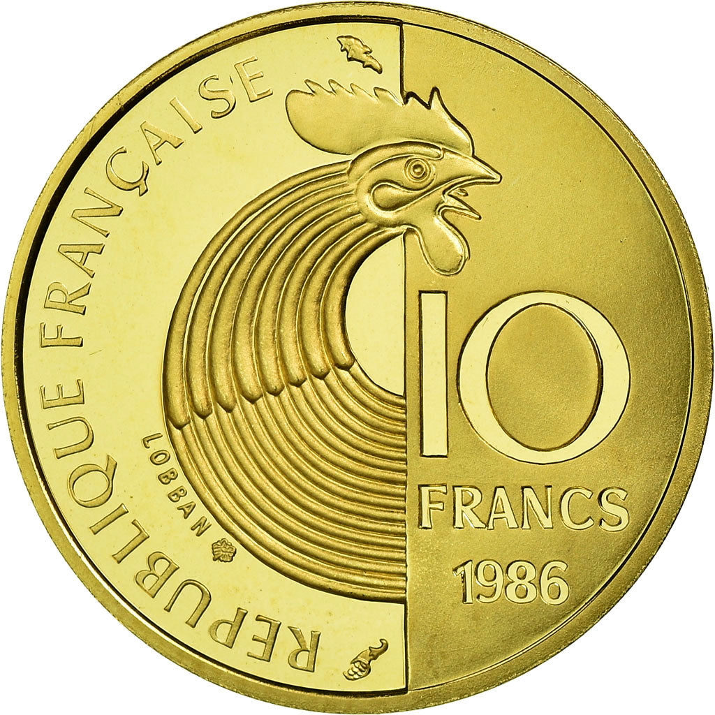 Coin, France, Schuman, 10 Francs, 1986, MS(65-70), Gold, KM:958c, Gadoury:825