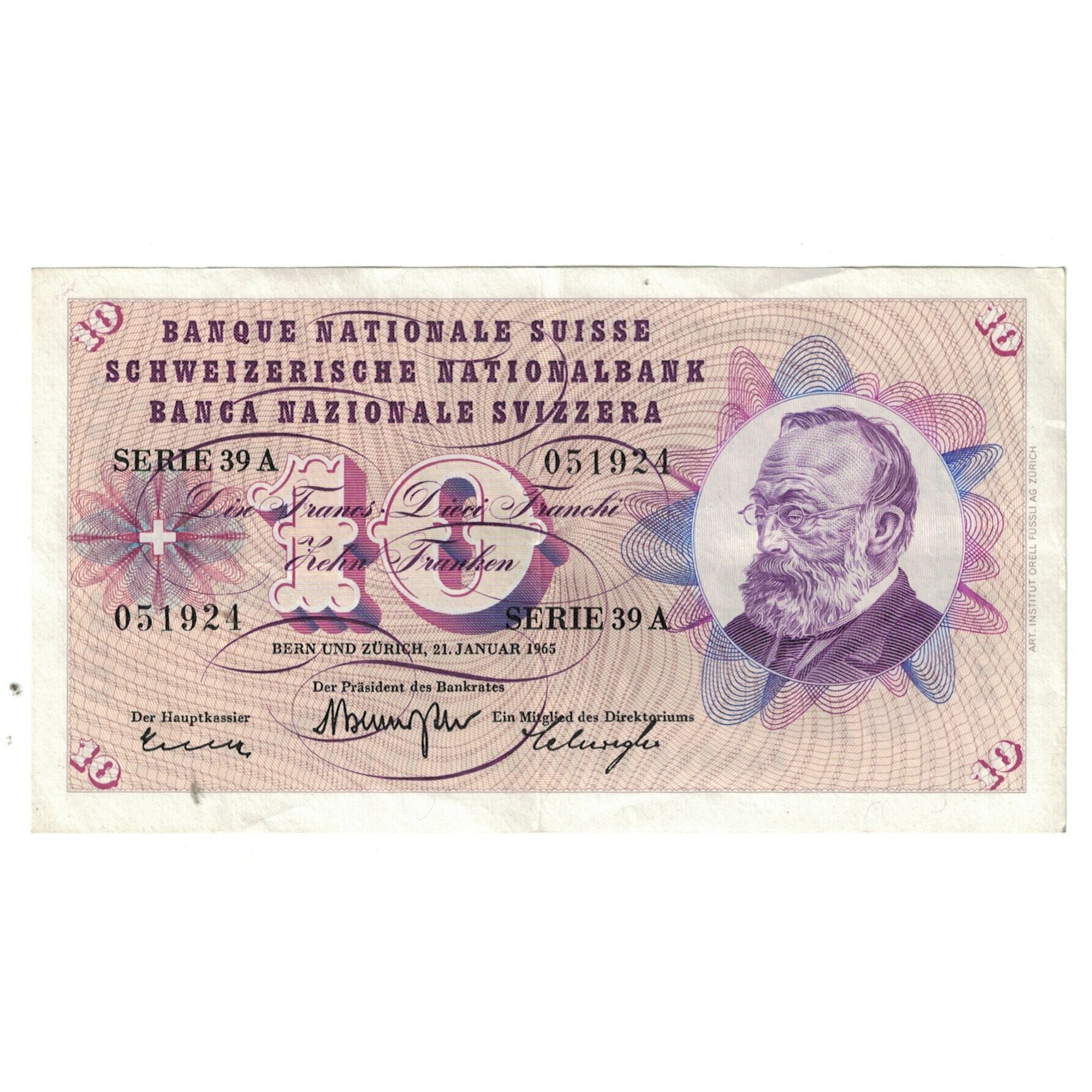 Billet, Suisse, 10 Franken, 1965, 1965-01-21, KM:45s, SUP