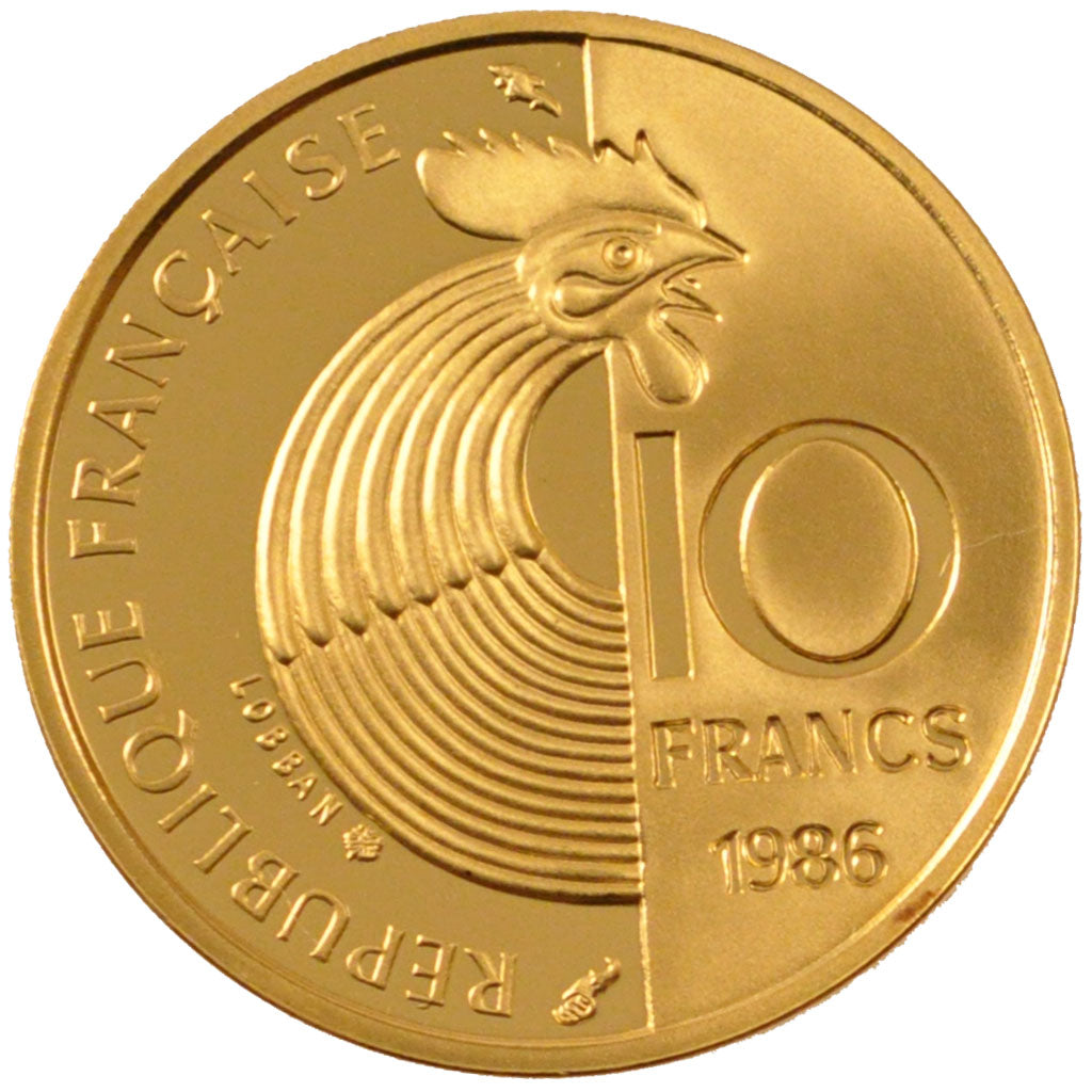 FRANCE, 10 Francs, 1986, MS(65-70), Gold, Gadoury #825, 9.00