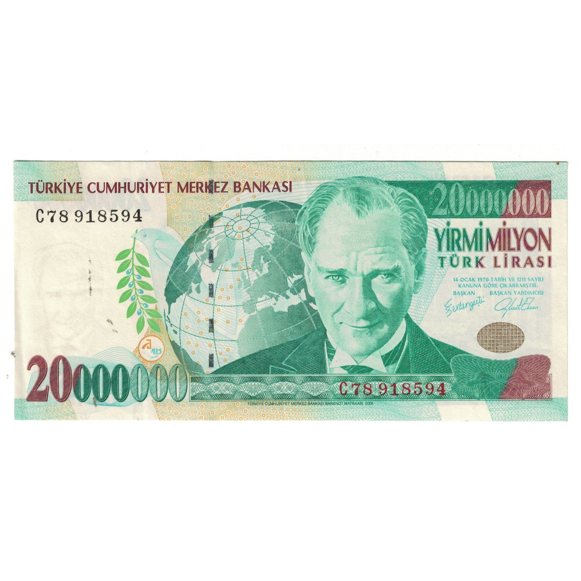 Banknote, Turkey, 20,000,000 Lira, 2001, KM:215, UNC(63)