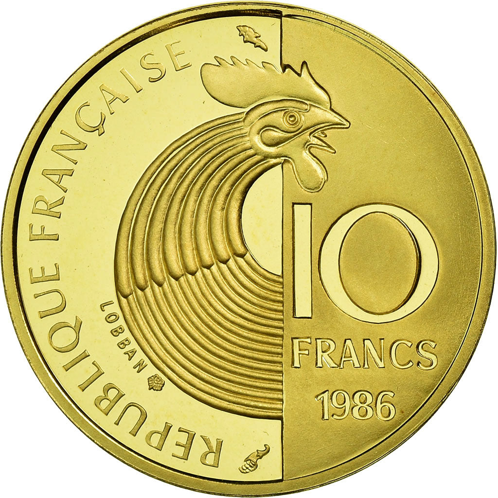 Moneda, Francia, Schuman, 10 Francs, 1986, FDC, Oro, KM:958c, Gadoury:825