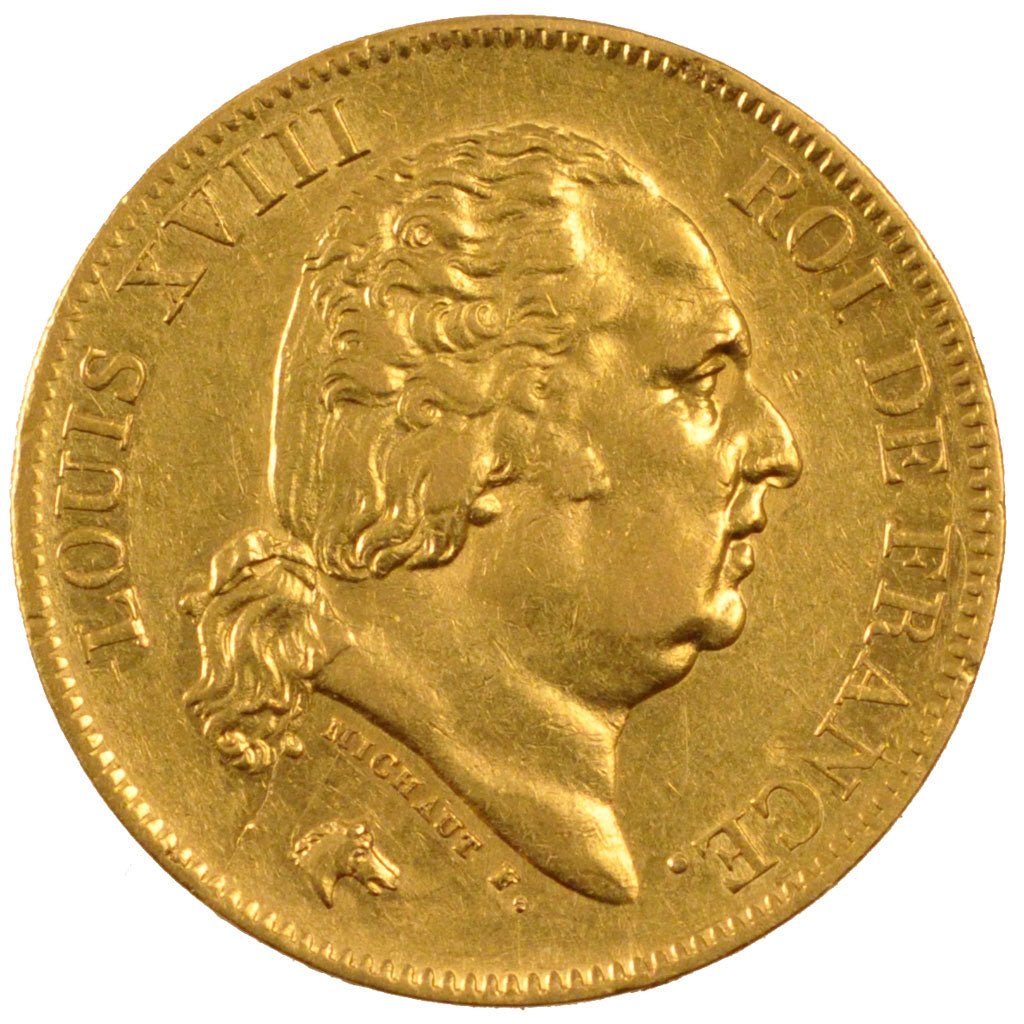 FRANCE, Louis XVIII, 40 Francs, 1818, Lille, KM #713.6, AU(55-58), Gold,...