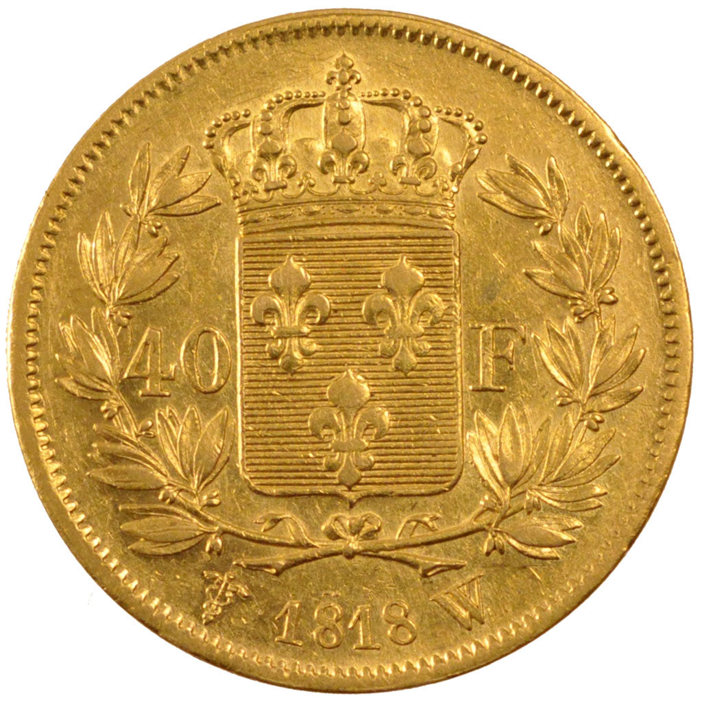 FRANCE, Louis XVIII, 40 Francs, 1818, Lille, KM #713.6, AU(55-58), Gold,...