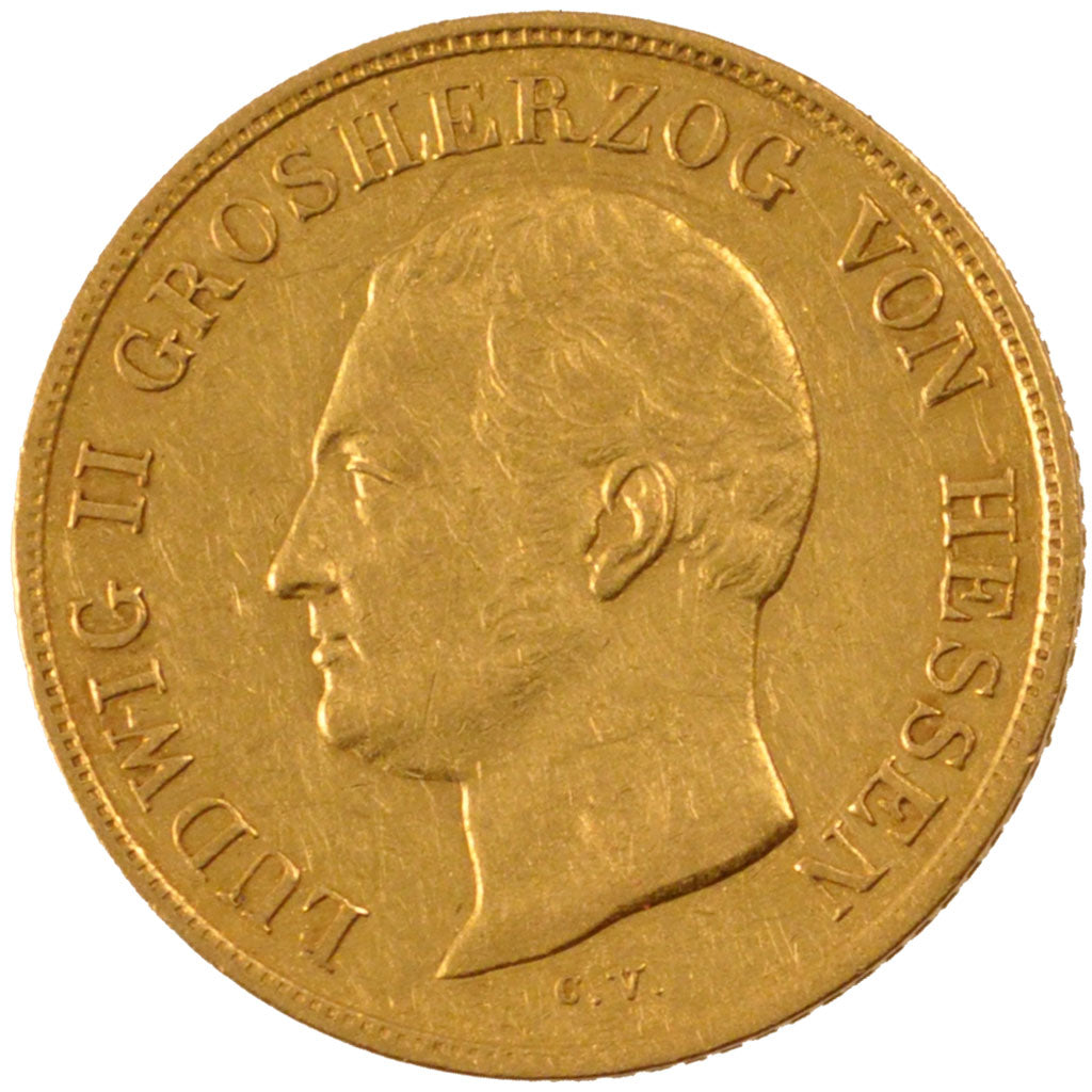 GERMAN STATES, 10 Gulden, 1842, KM #315, AU(55-58), Gold, 6.70