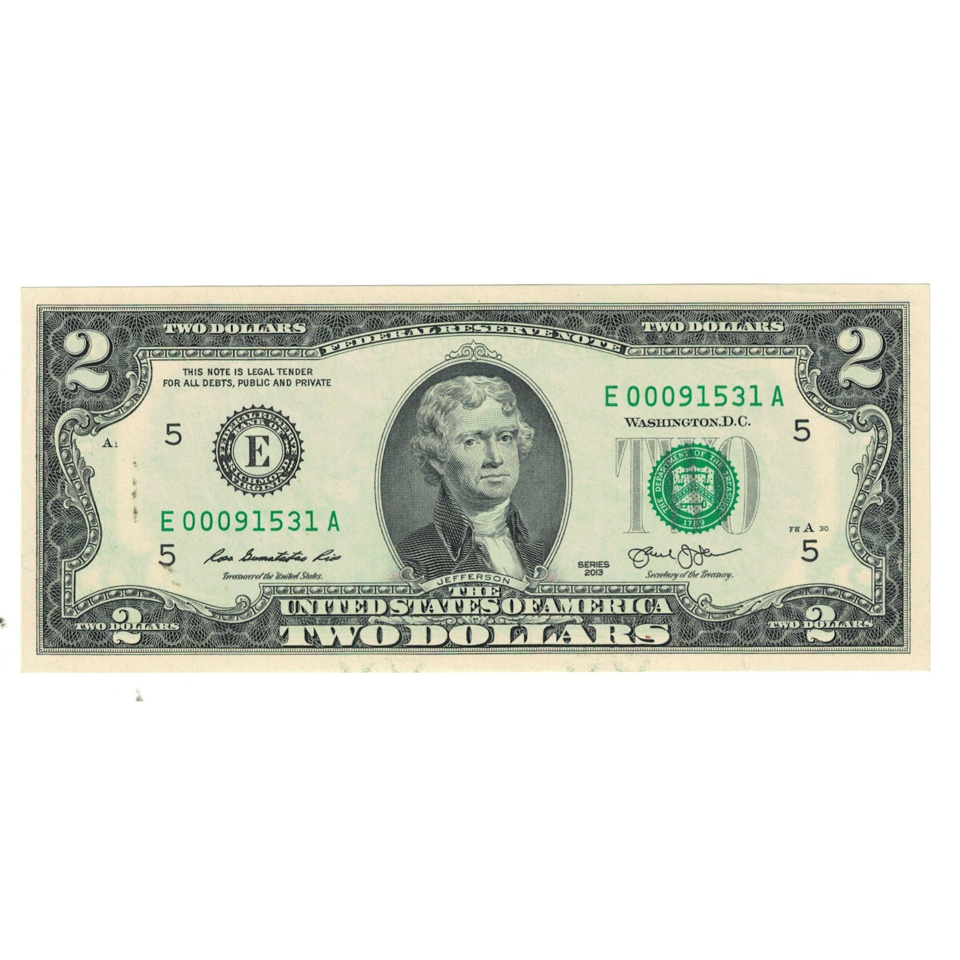 Banknote, United States, Two Dollars, 2013, UNC(65-70)
