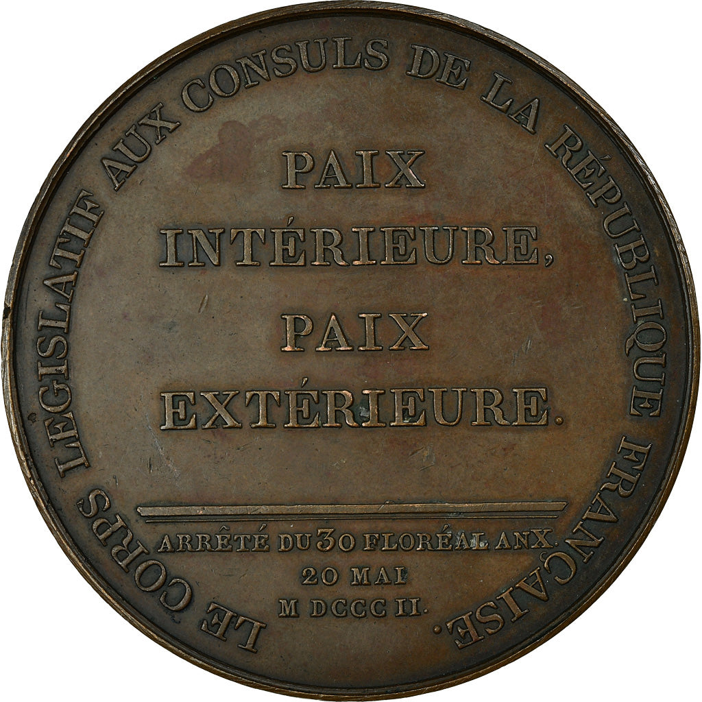 France, Médaille, Consulat, Bonaparte, Promulgation du Traité d'Amiens, An X