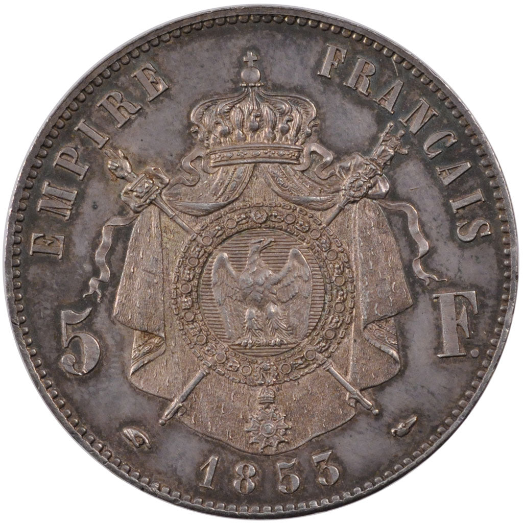 FRANCE, 5 Francs, 1853, Paris, graded, PCGS, MS(60-62), Silver, Gadoury #734,...