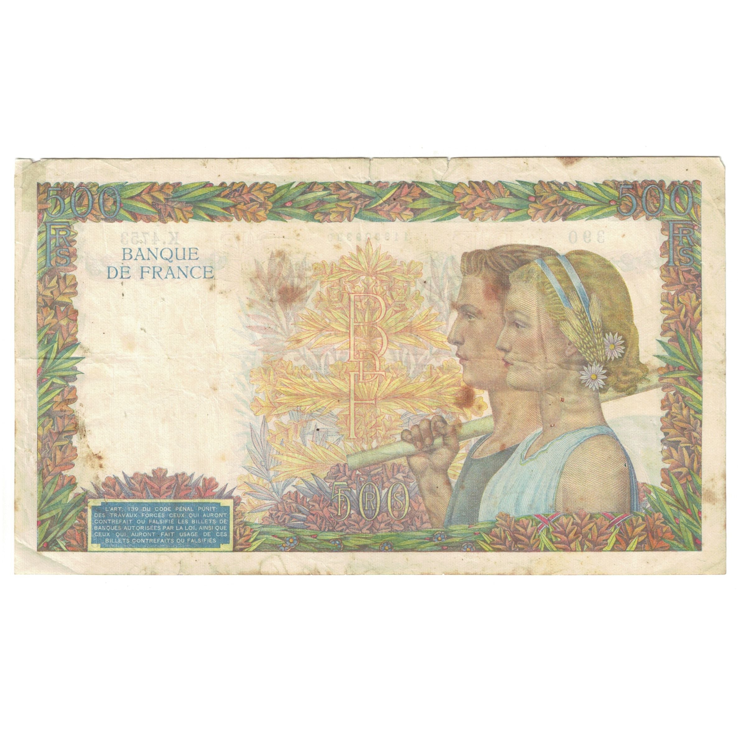 França, 500 Francs, La Paix, 1942, K.4753, VF(20-25), Fayette:32.29, KM:95b