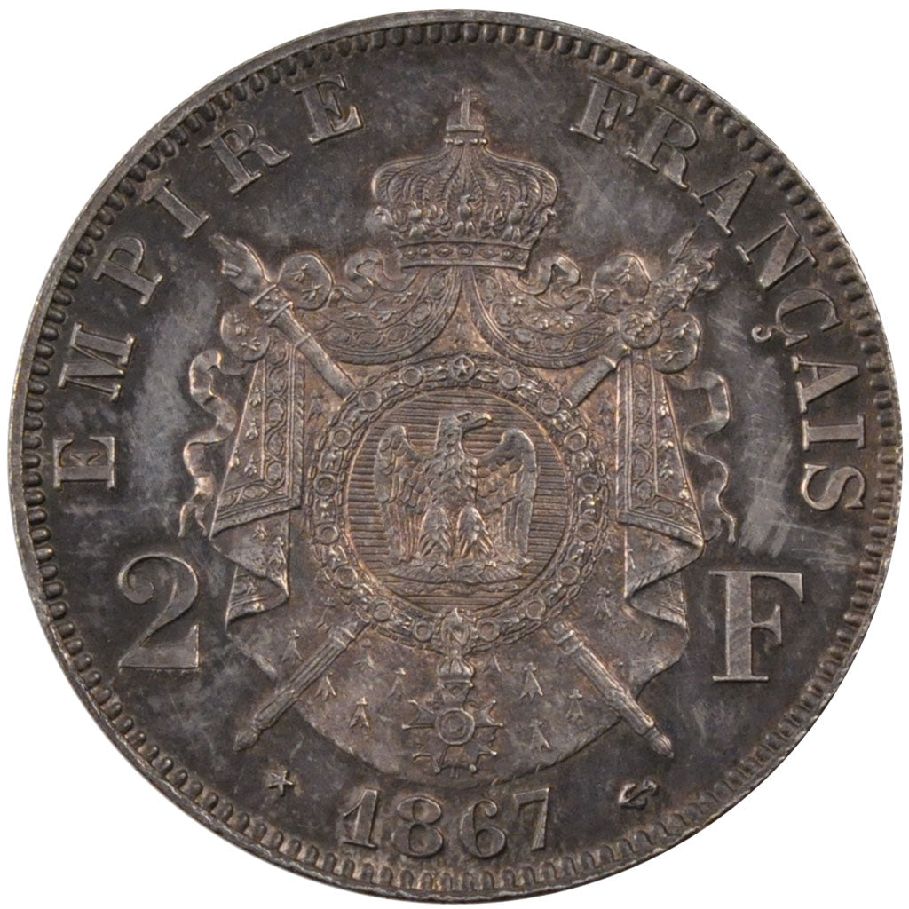 FRANCE, 2 Francs, 1867, Paris, graded, PCGS, MS(64), Silver, 10.00