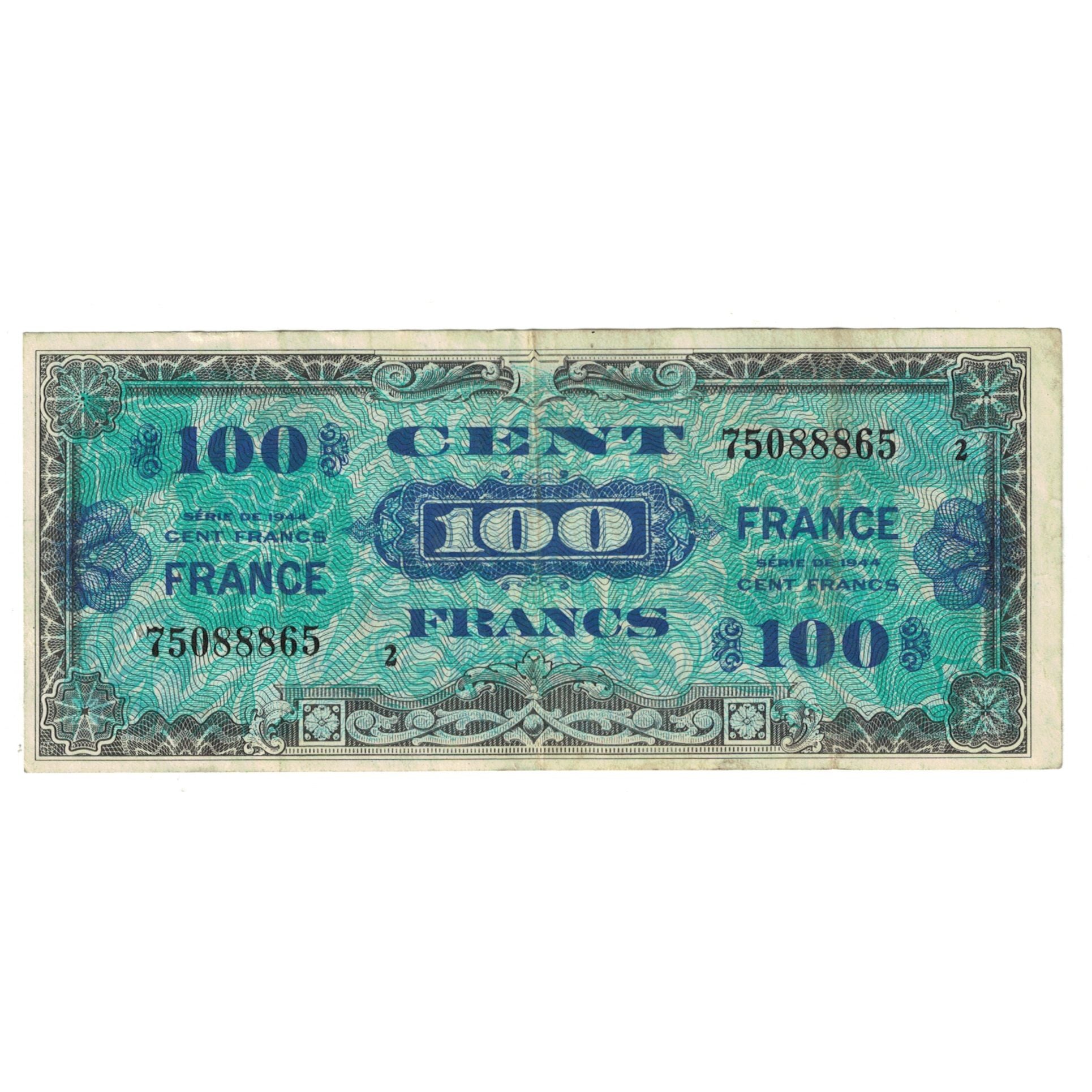 France, 100 Francs, Drapeau/France, 1944, 75088865, TB, Fayette:VF25.8, KM:123c