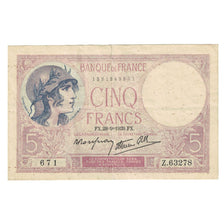 França, 5 Francs, Violet, 1939, Z.63278, EF(40-45), Fayette:4.10, KM:83