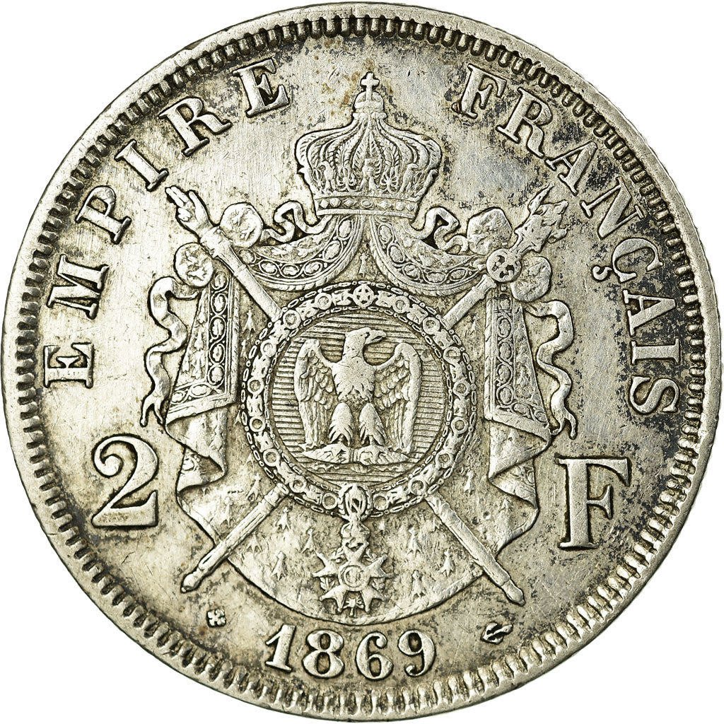 Moneda, Francia, Napoleon III, Napoléon III, 2 Francs, 1869, Strasbourg, MBC+