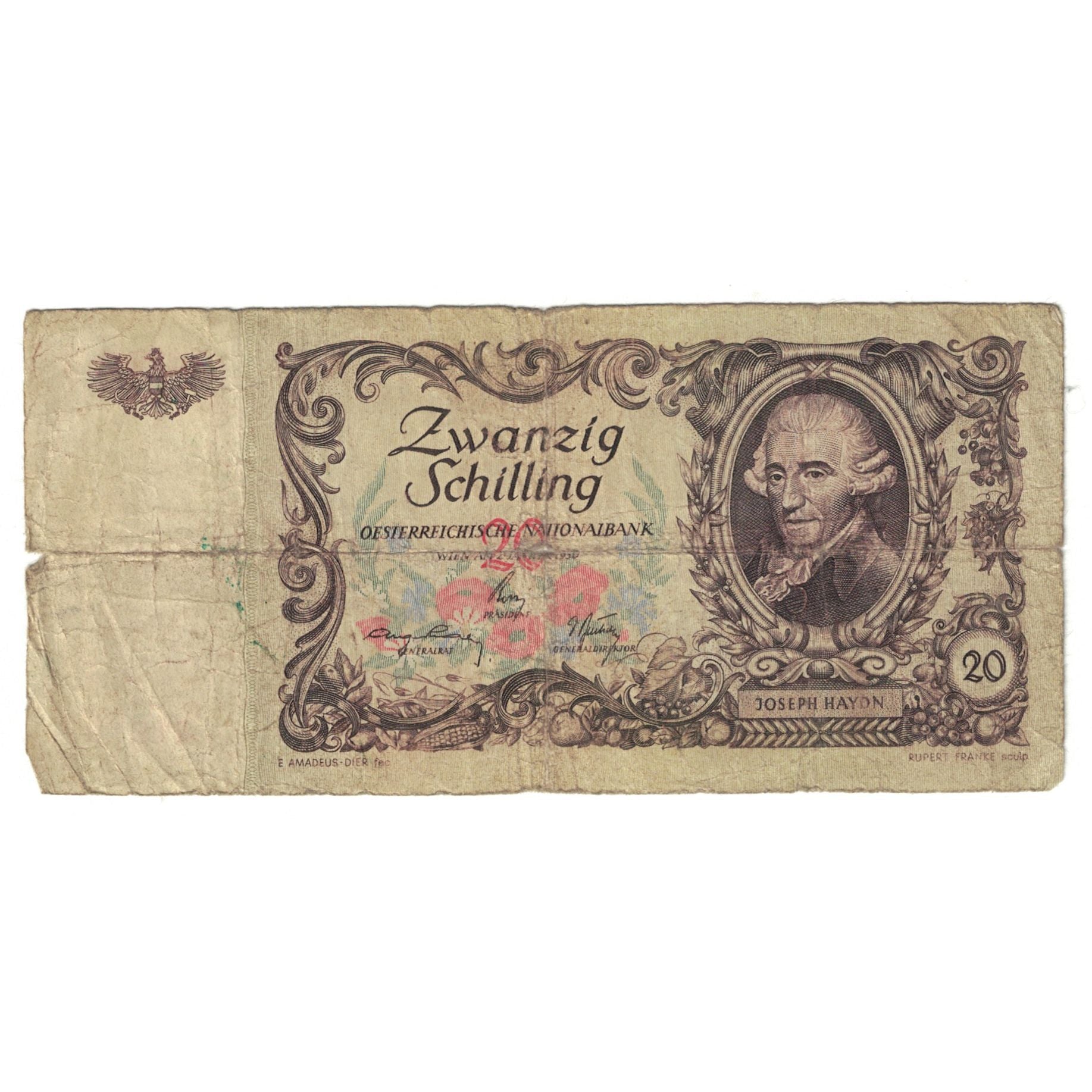Banknote, Austria, 20 Schilling, KM:129a, F(12-15)