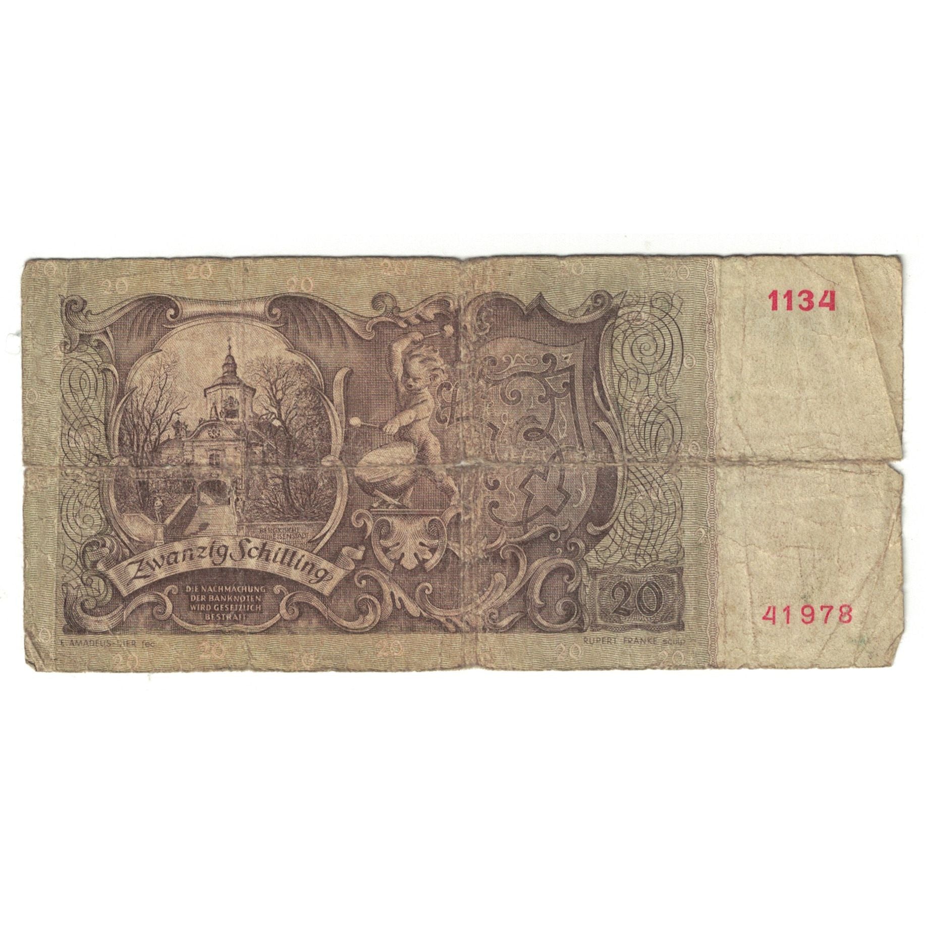 Banknote, Austria, 20 Schilling, KM:129a, F(12-15)