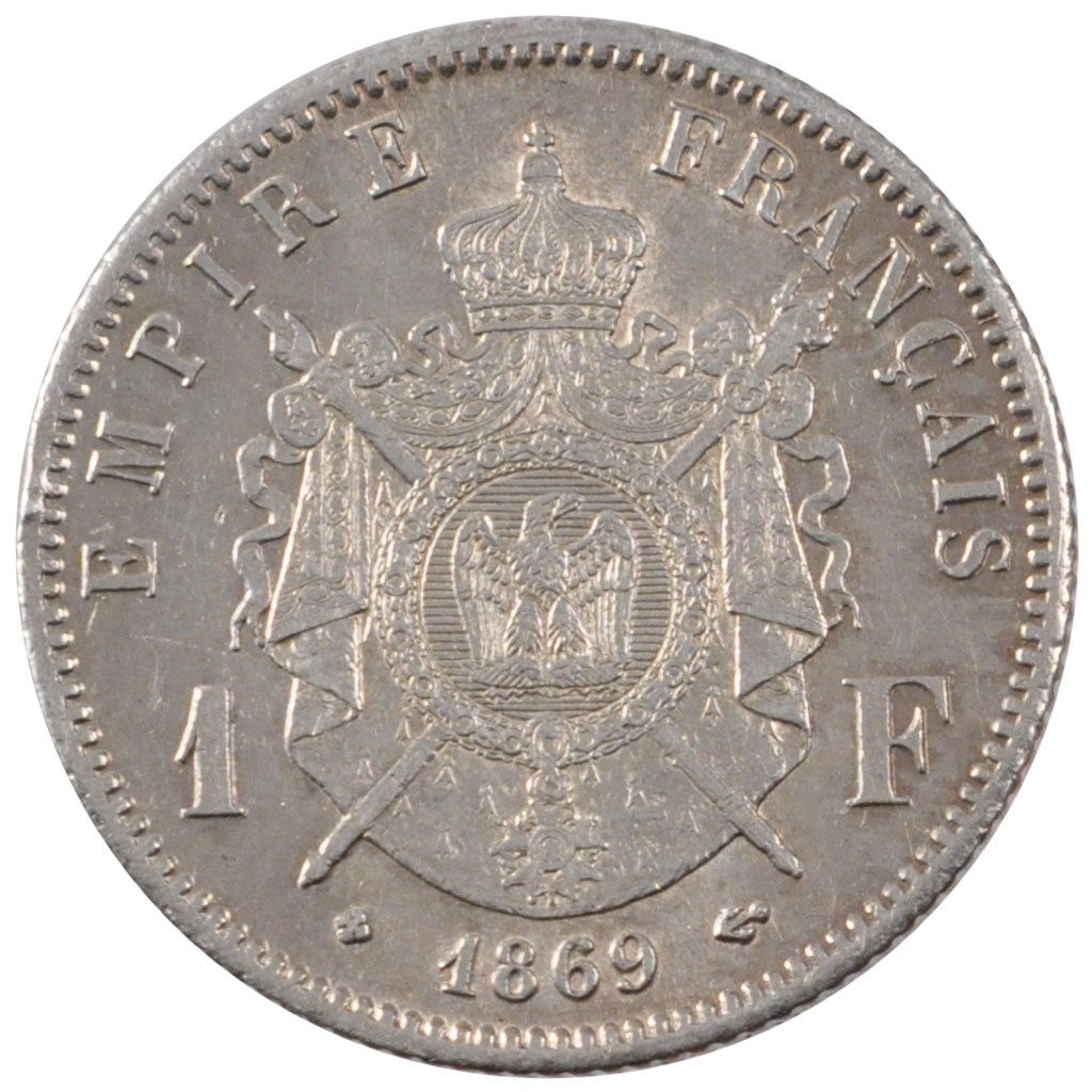 FRANCE, Napoléon III, Franc, 1869, Strasbourg, KM #806.2, AU(55-58), Silver, G..