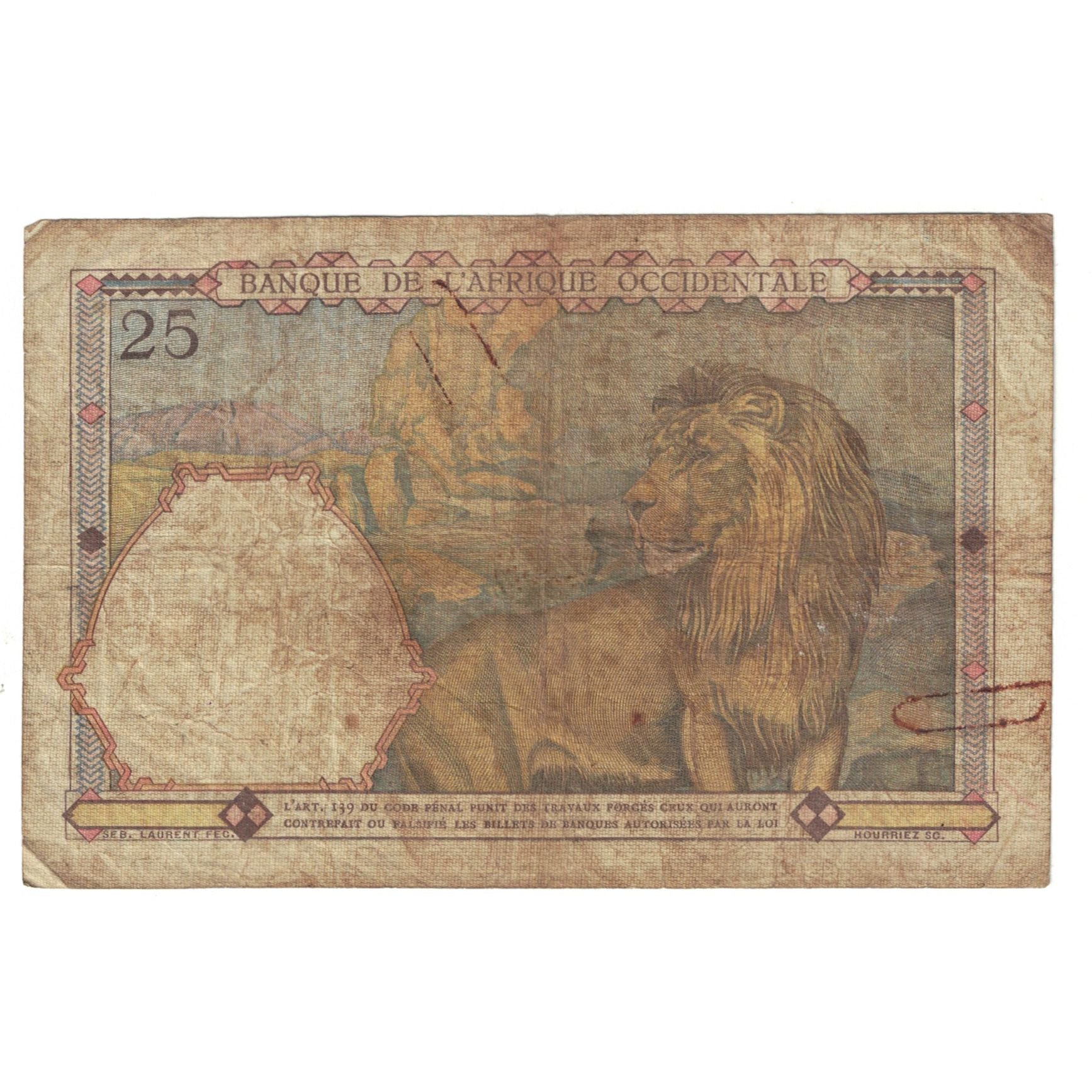 Biljet, Frans West Afrika, 25 Francs, 1942, 1942-02-24, KM:27, TB