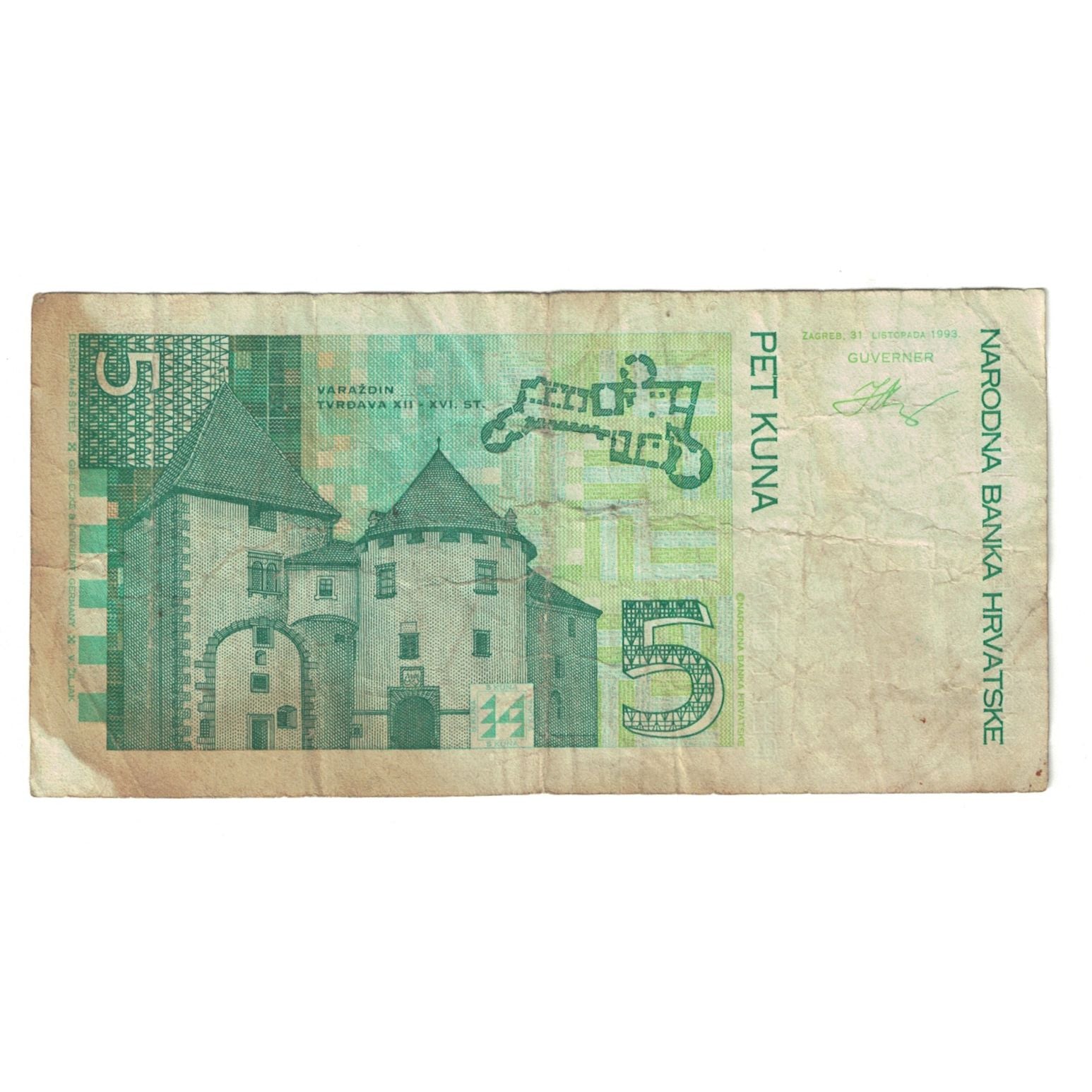 Banknote, Croatia, 5 Kuna, 1993, 1993-10-31, KM:28a, VF(20-25)