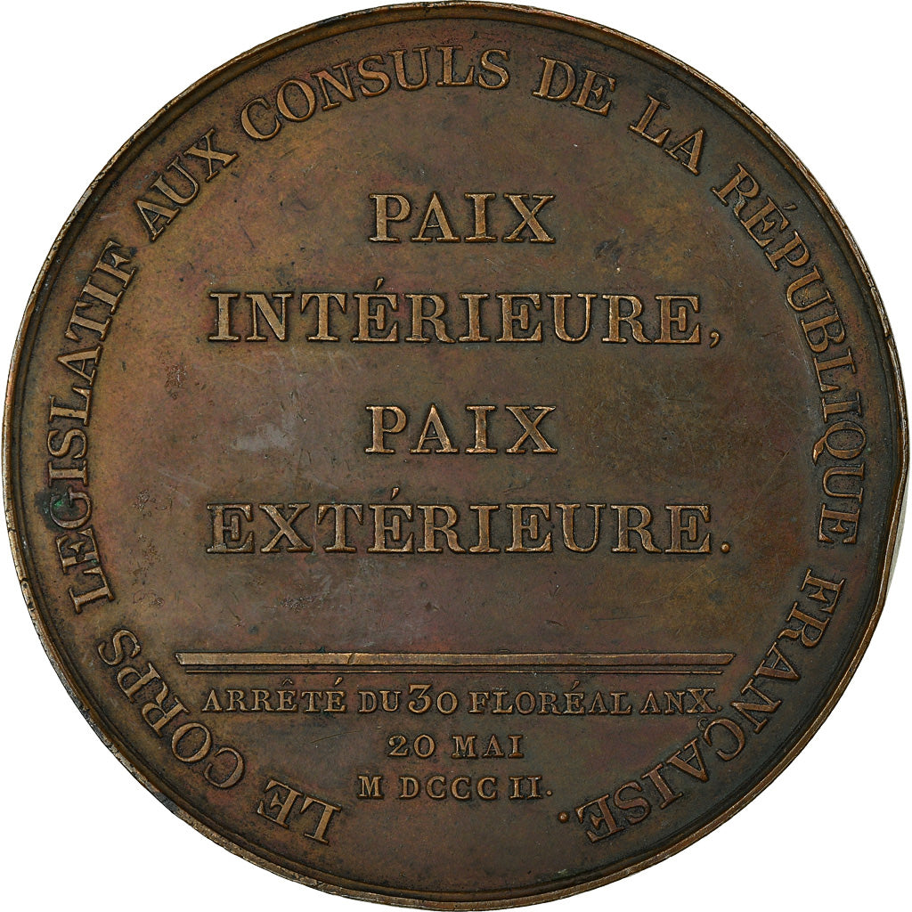 France, Medal, Consulat, Bonaparte, Promulgation du Traité d'Amiens, An X