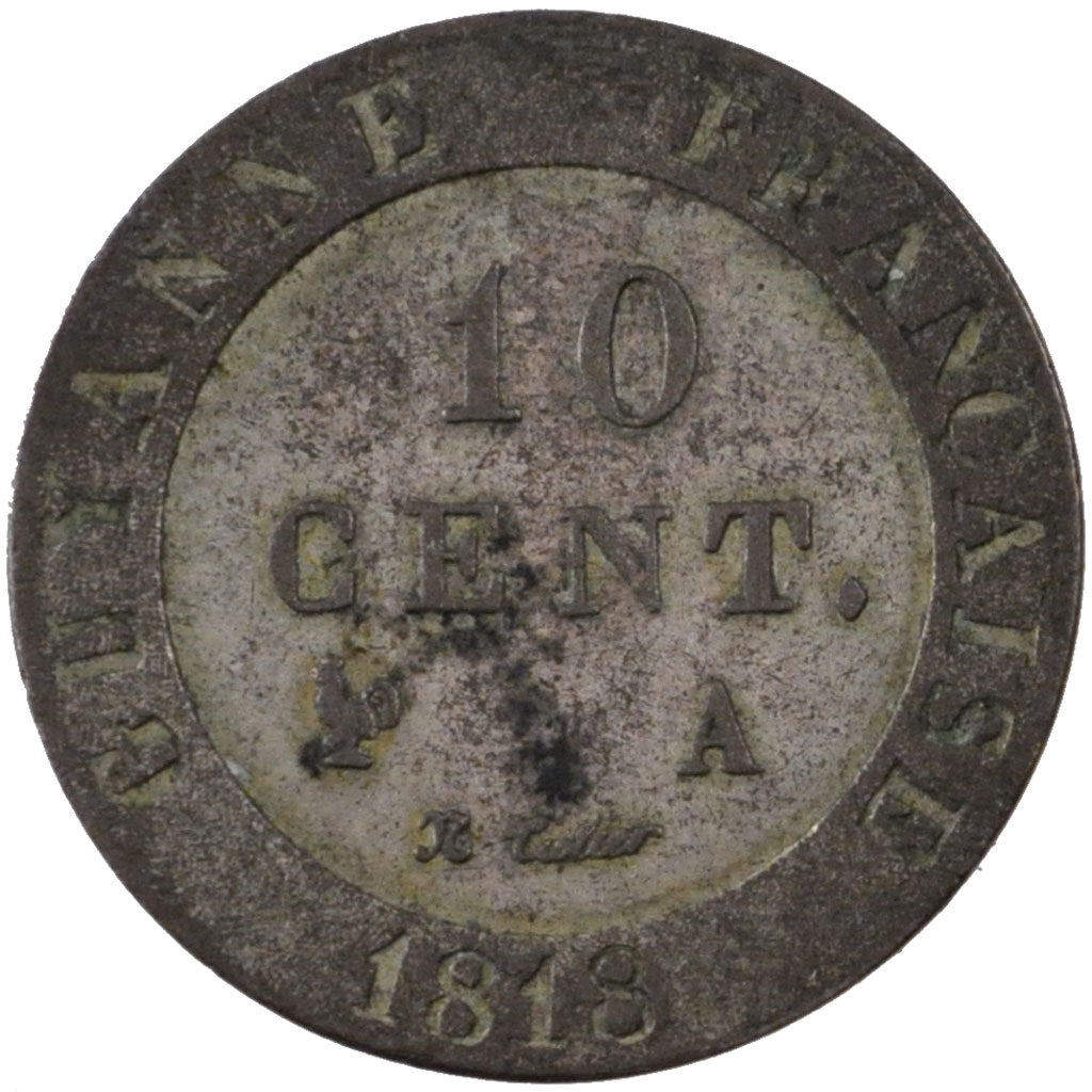 FRENCH GUIANA, 10 Centimes, 1818, Paris, KM #A1, MS(60-62), Billon, 22.5,...