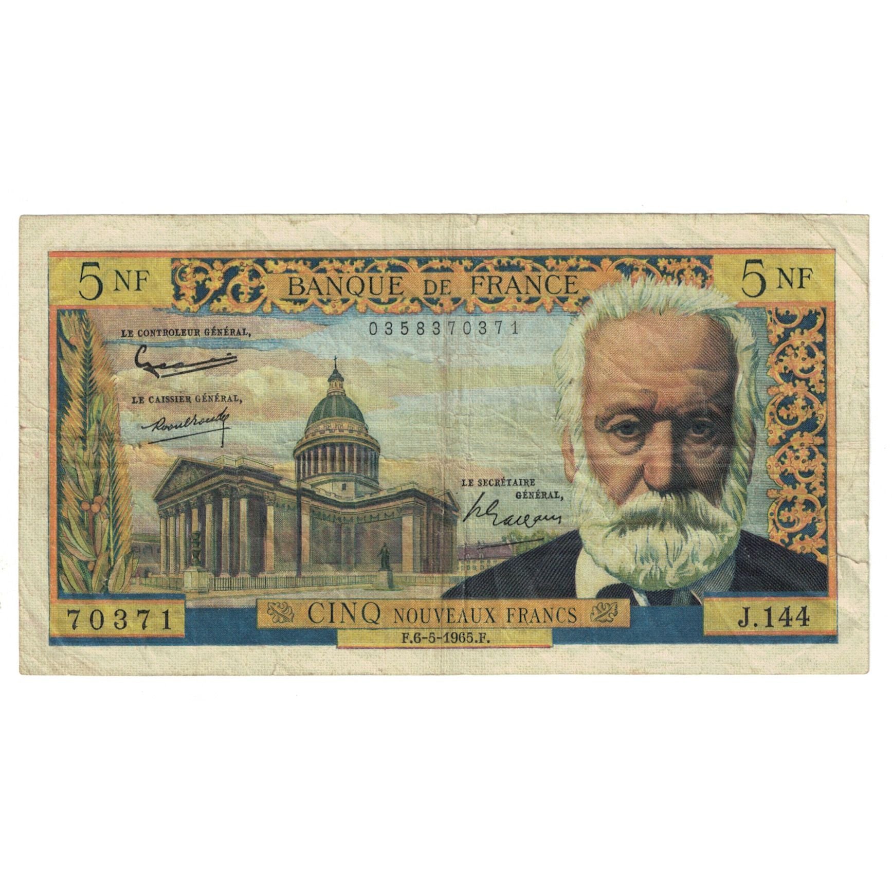 Frankrijk, 5 Nouveaux Francs, 1955-1959 Overprinted with ''Nouveaux Francs''