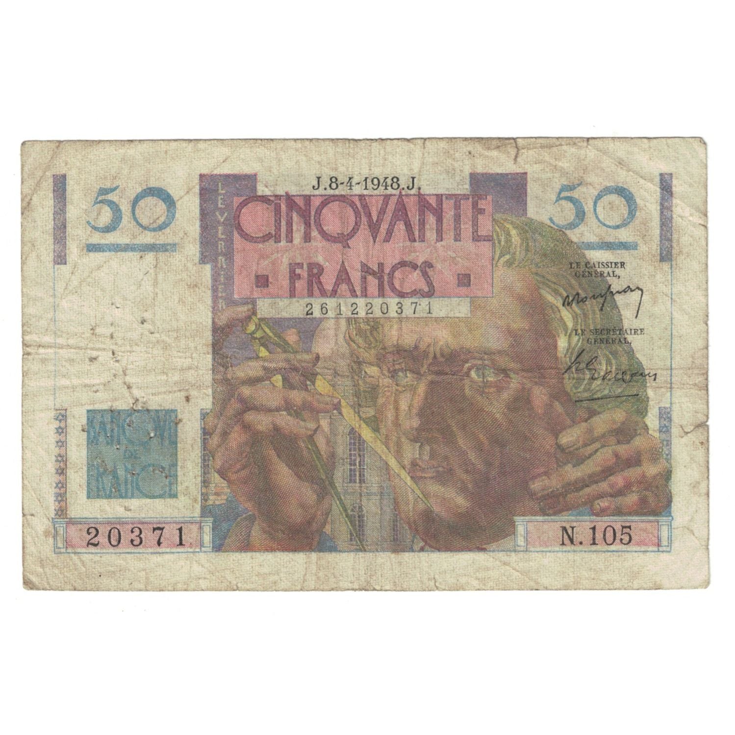 France, 50 Francs, Le Verrier, 1948, N.105, TB, Fayette:20.10, KM:127b